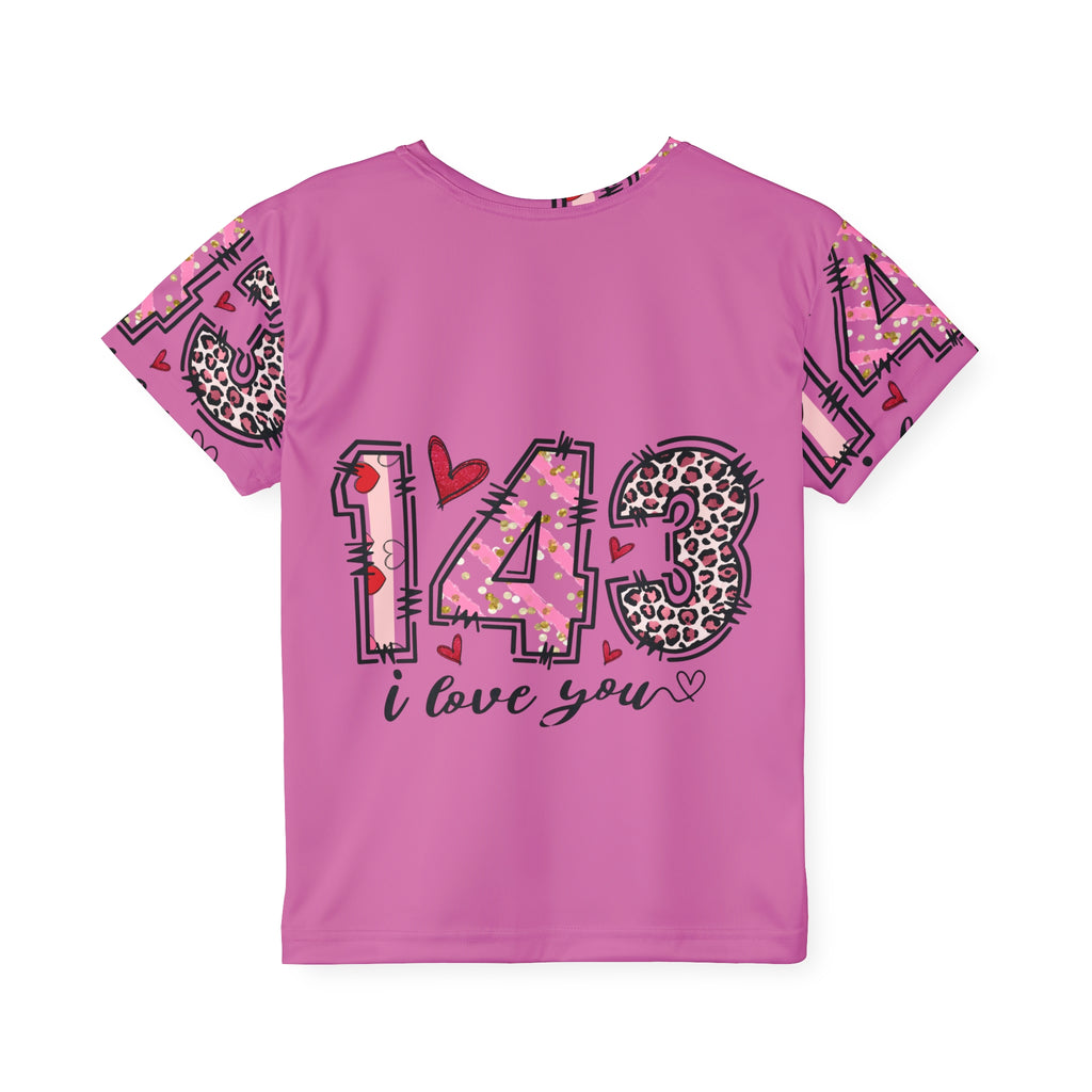 Kids Jersey – Pink "143 I Love You" All-Over Print Sports Tee