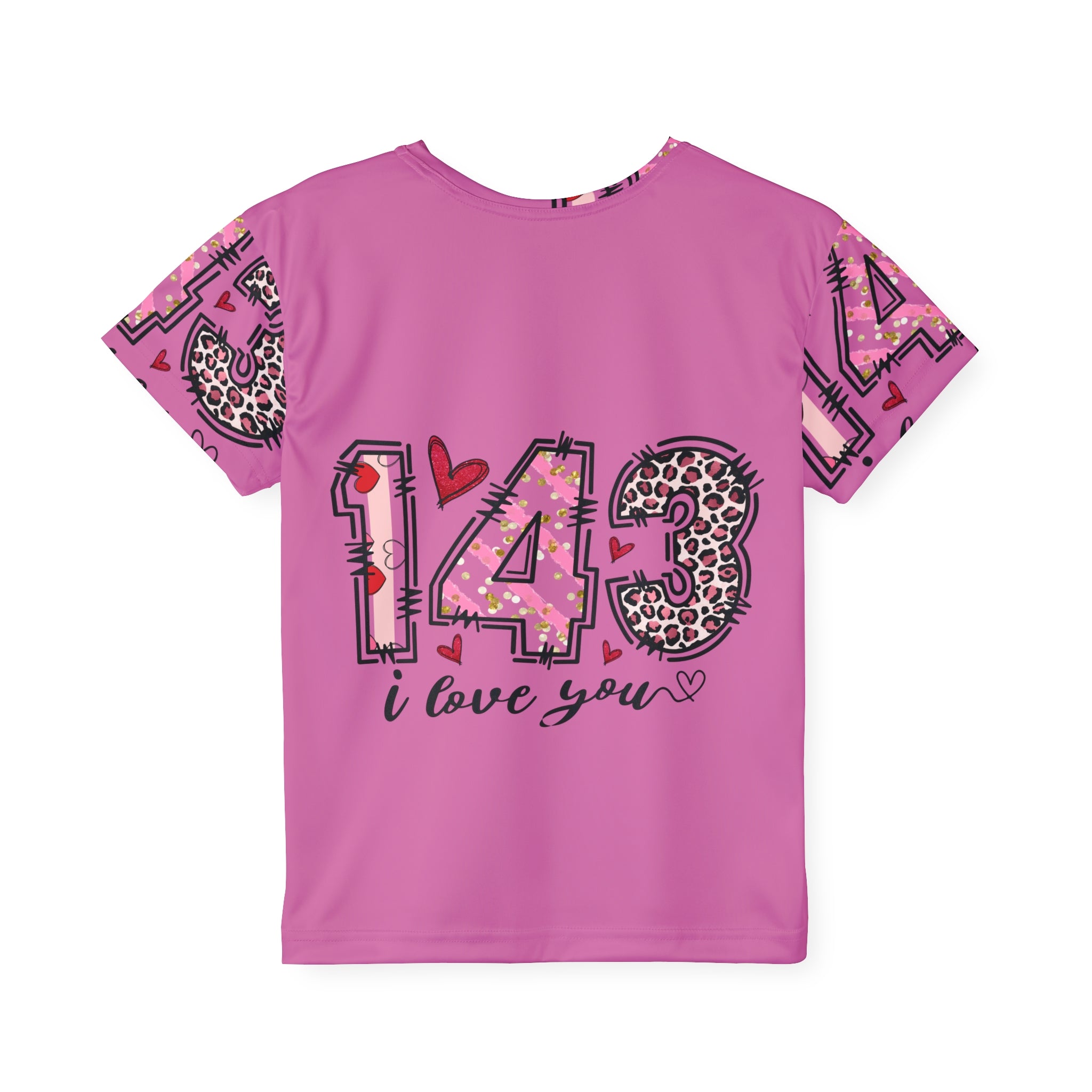 Kids Jersey – Pink "143 I Love You" All-Over Print Sports Tee