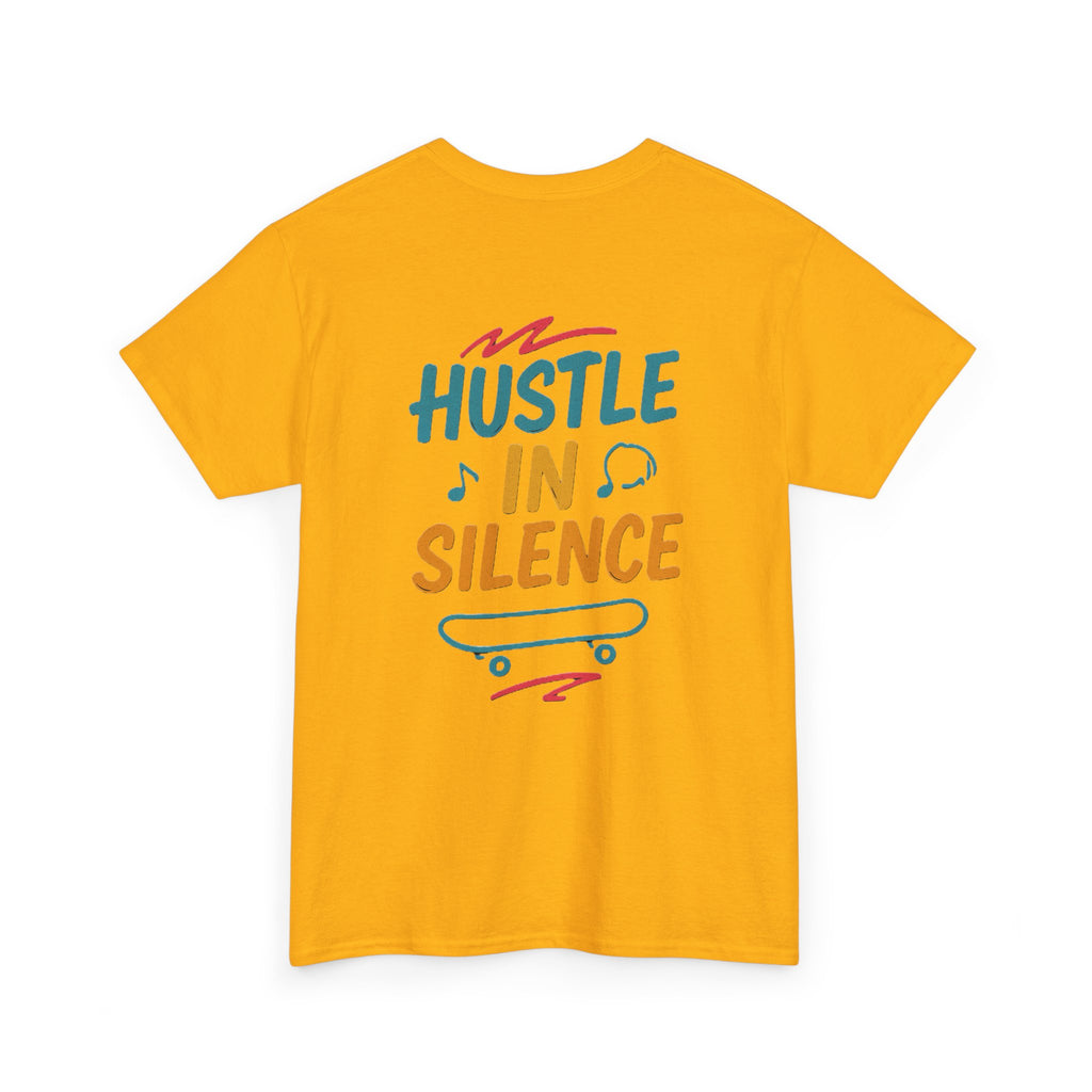 Hustle in Silence Tee - Unisex Heavy Cotton T-Shirt, Skateboarder Gift, Cool Casual Wear, Fitness Shirt, Motivational Apparel