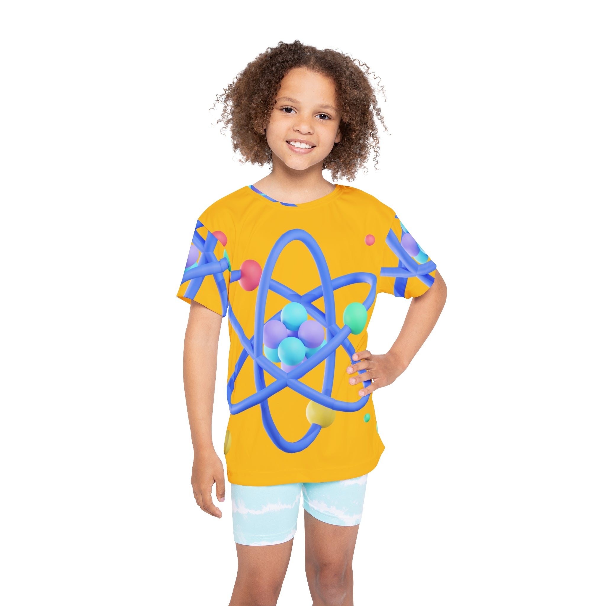 Kids Atomic Science Graphic Tee — Bright Yellow All-Over Print Jersey