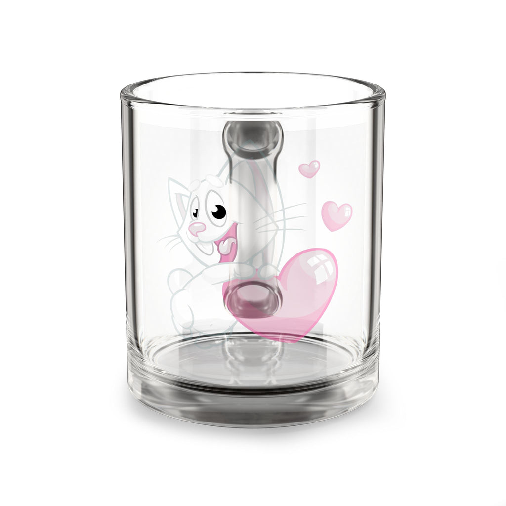 10oz Glass Mug  Cat with Pink Hearts, Valentine’s Gift
