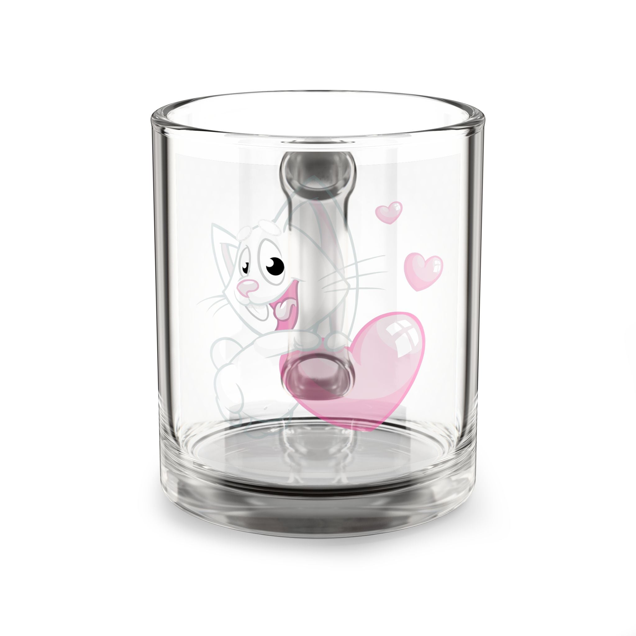  10oz Glass Mug  Cat with Pink Hearts, Valentine’s Gift
