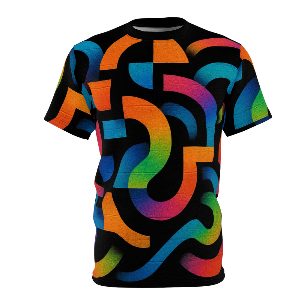 Neon Maze Graphic Tee — Vibrant Abstract All-Over Print T-Shirt