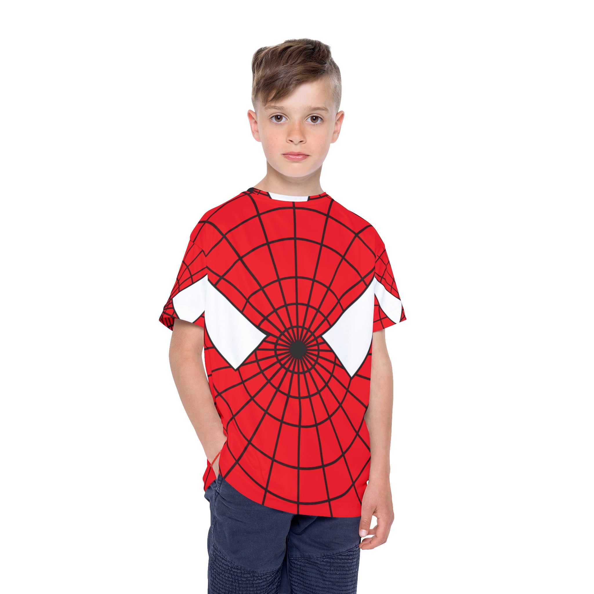 Spider Web Kids Jersey – Red Superhero Face All-Over Print