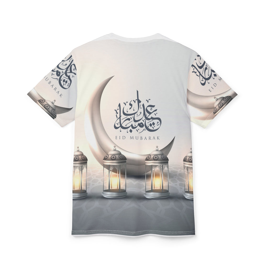 Eid Mubarak Crescent Lantern Tee — All-Over Print Ramadan Celebration Shirt