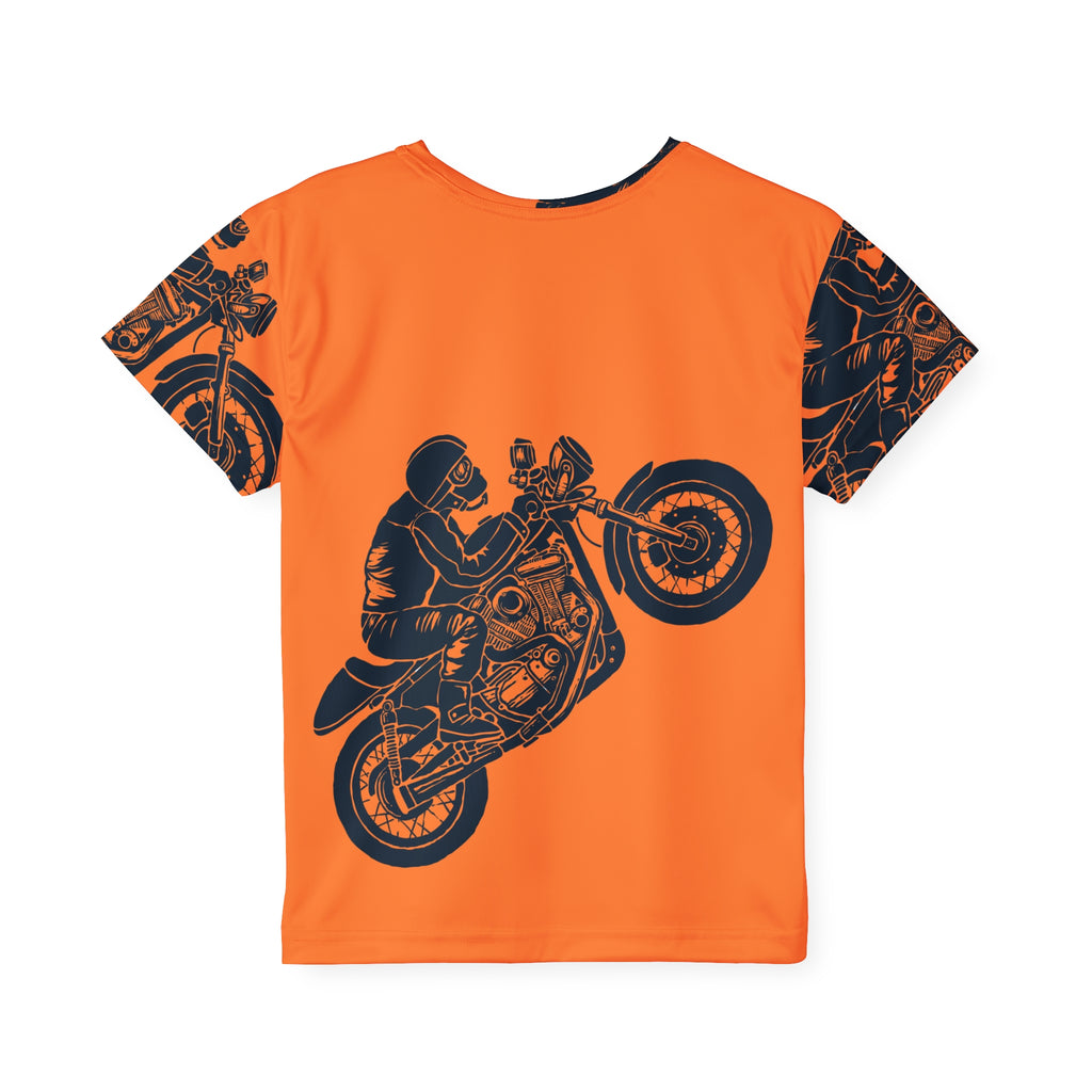 Kids Orange Motorcycle Jersey — Retro Stunt Bike All-Over Print