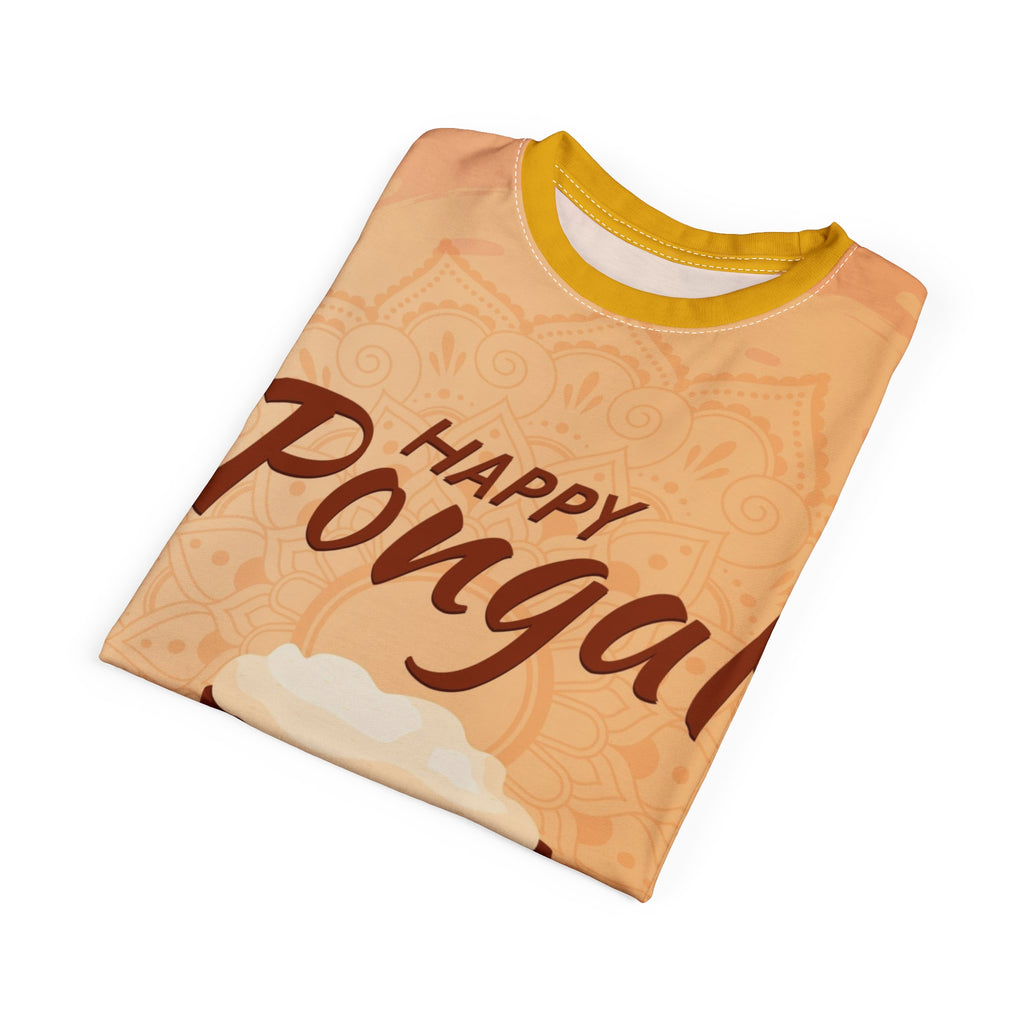 Happy Pongal Festival Tee — Illustrated Pongal Pot & Diyas All-Over Print