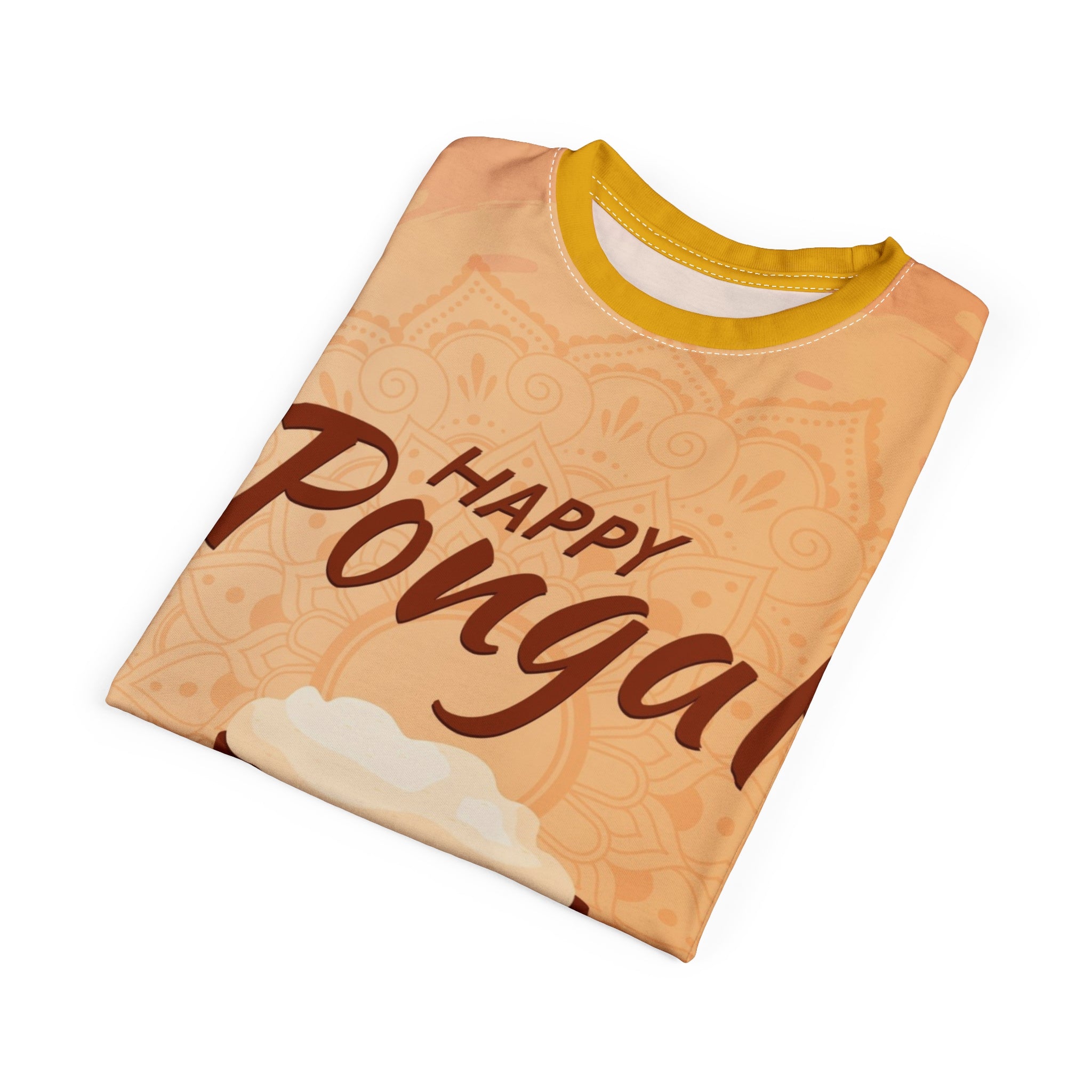 Happy Pongal Festival Tee — Illustrated Pongal Pot & Diyas All-Over Print