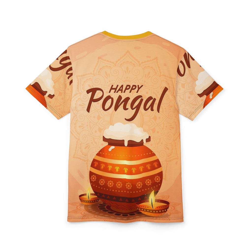 Happy Pongal Festival Tee — Illustrated Pongal Pot & Diyas All-Over Print