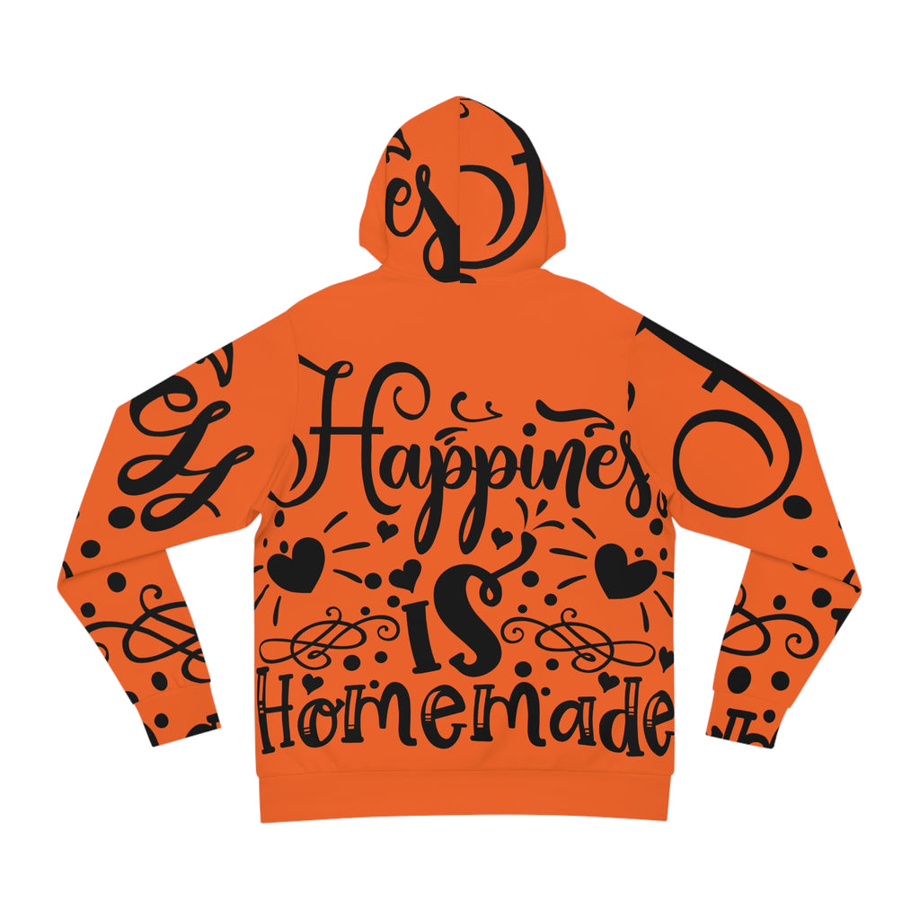 Hoodie - "Happiness is Homemade" Orange All-Over-Print Cozy Pullover