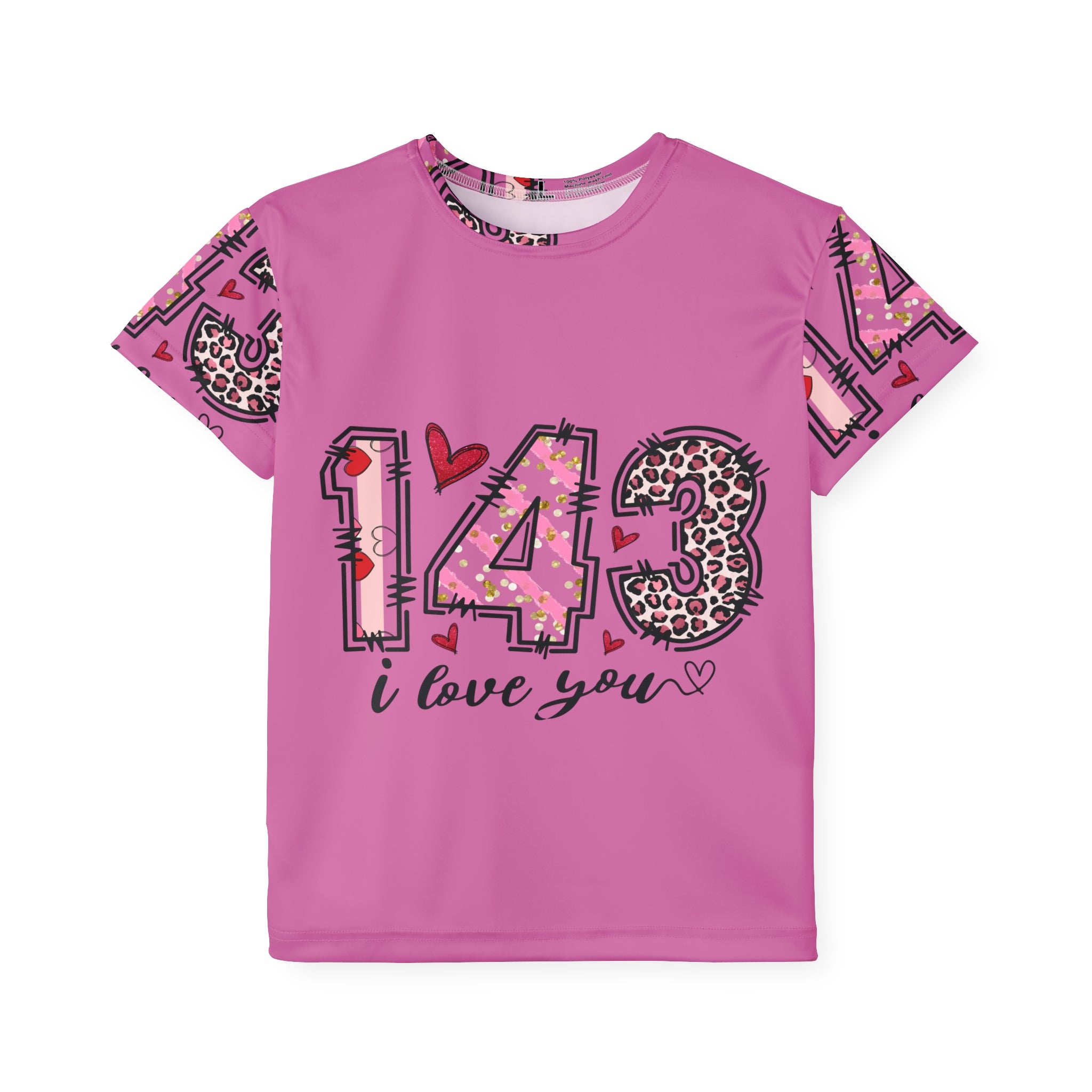 Kids Jersey – Pink "143 I Love You" All-Over Print Sports Tee