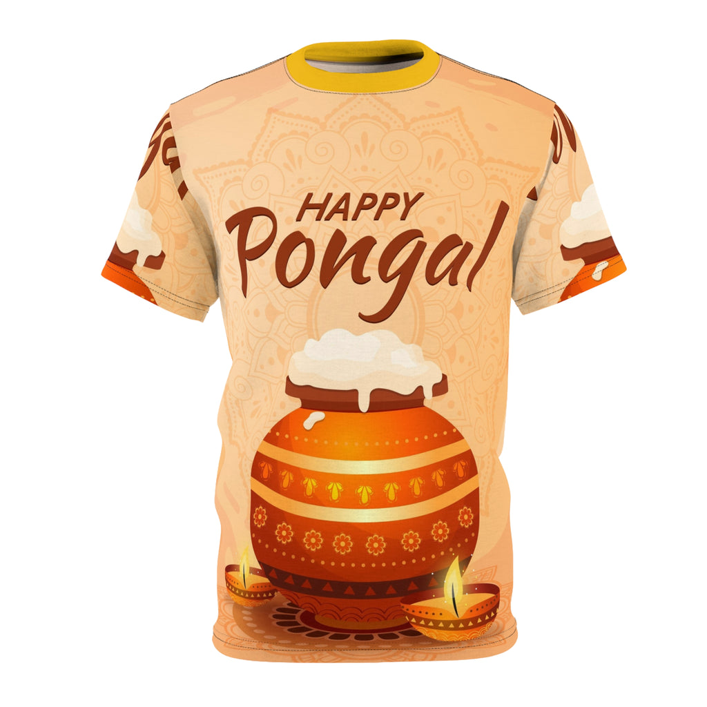 Happy Pongal Festival Tee — Illustrated Pongal Pot & Diyas All-Over Print