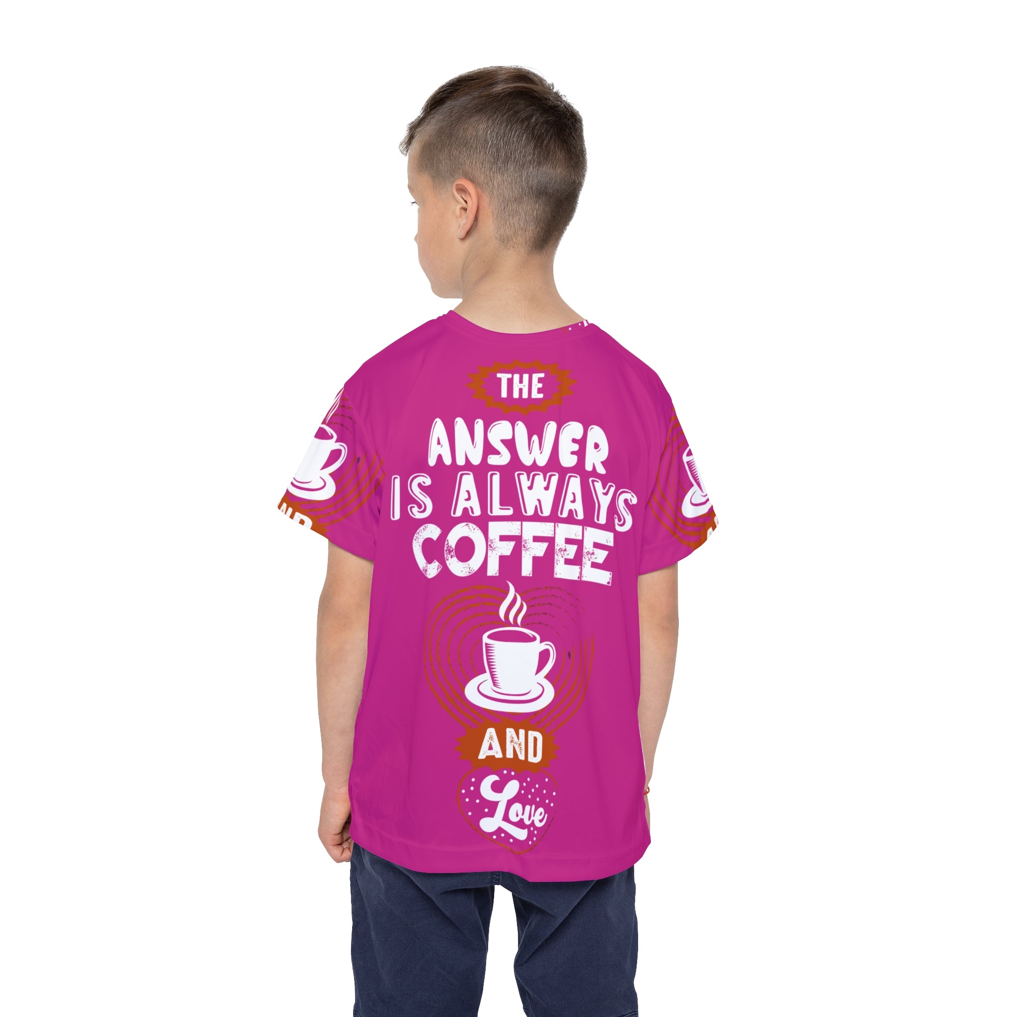 Kids Jersey — “The Answer Is Always Coffee and Love” Graphic Tee