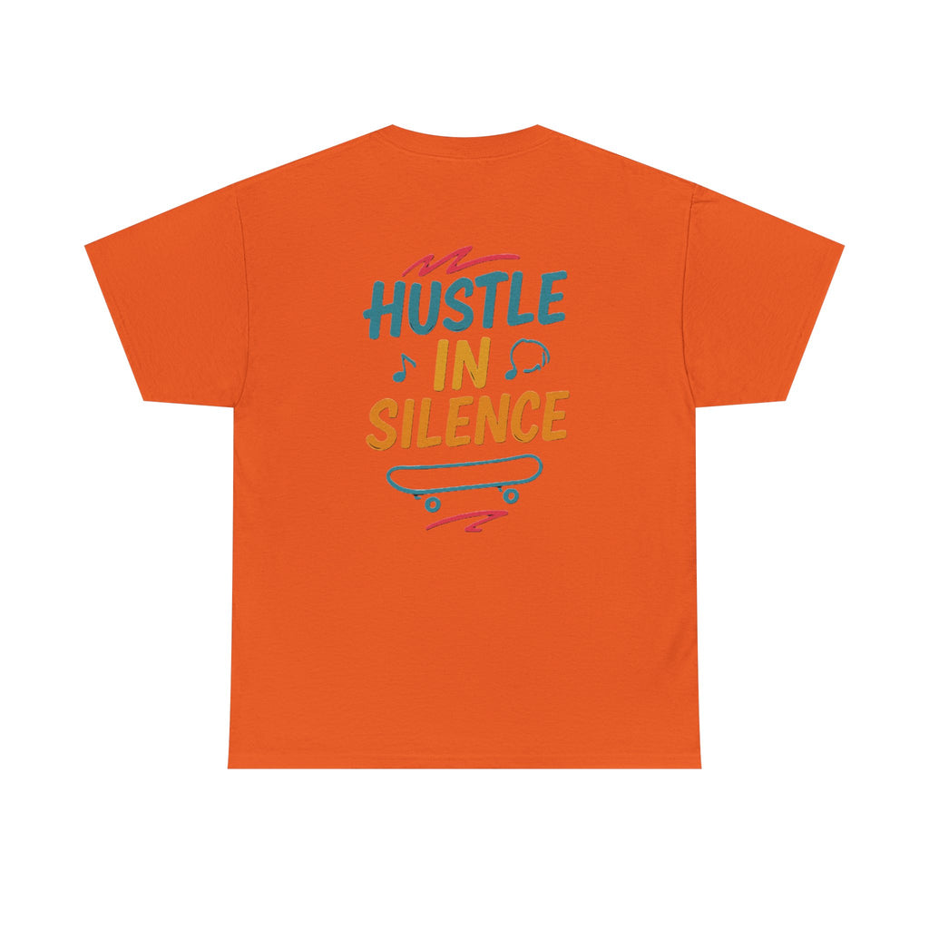 Hustle in Silence Tee - Unisex Heavy Cotton T-Shirt, Skateboarder Gift, Cool Casual Wear, Fitness Shirt, Motivational Apparel