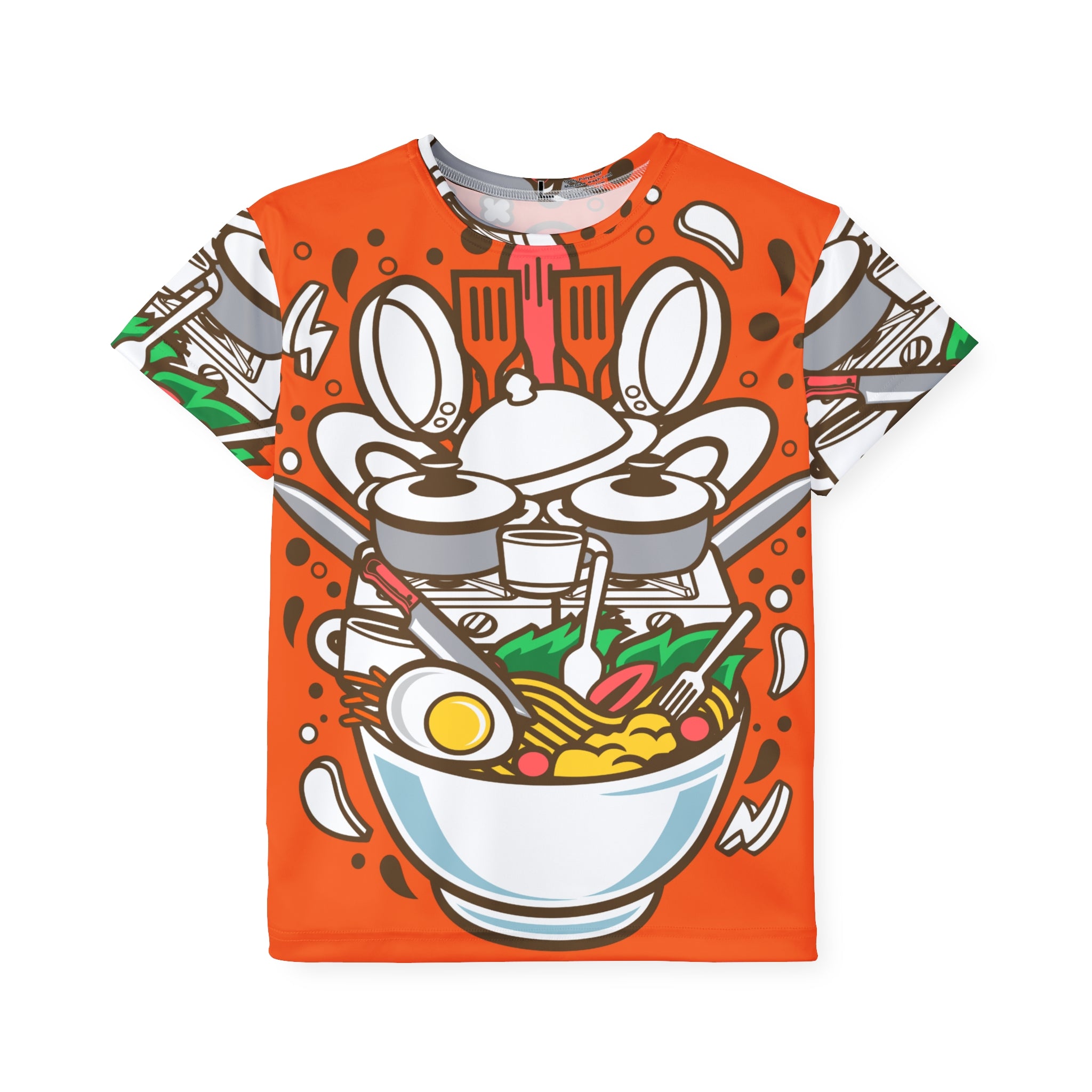 Kids Ramen Bowl Graphic Jersey — Bright Orange All-Over-Print Tee