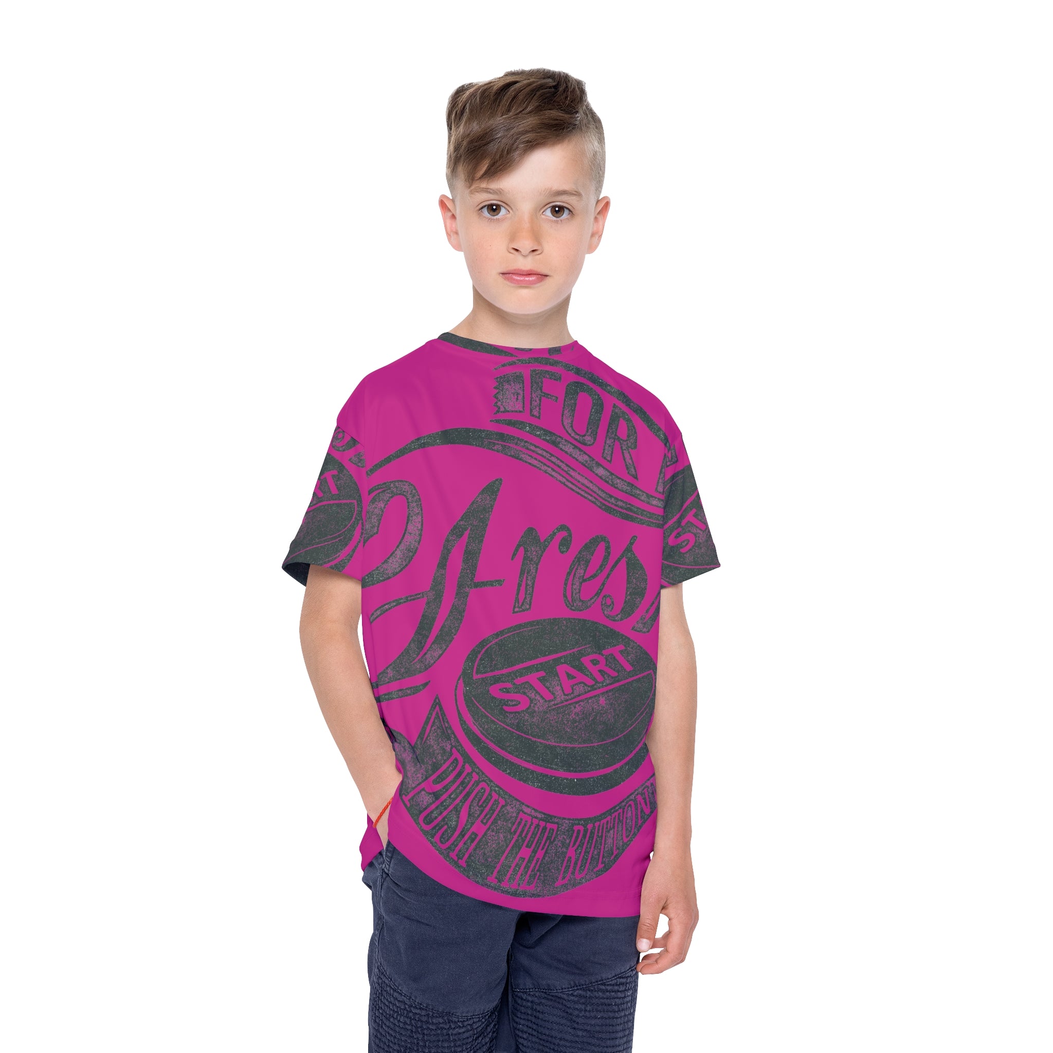 Kids Sports Jersey — Pink 'Press Start' Retro Gaming Graphic