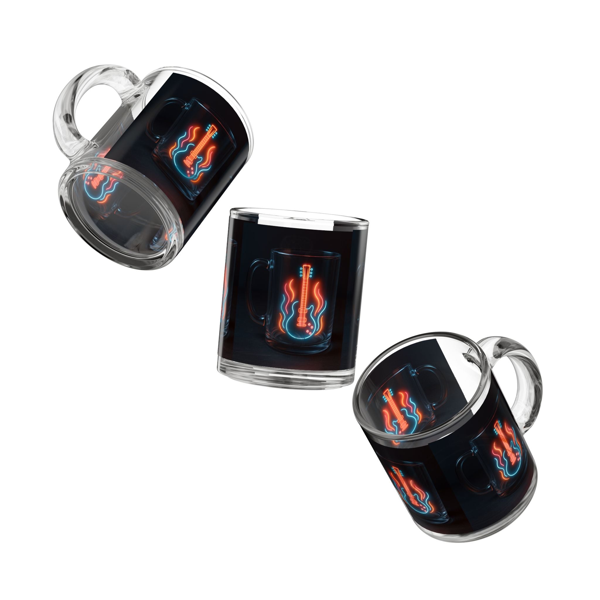Neon Guitar Glass Mug — 10oz Rock Music Coffee Cup