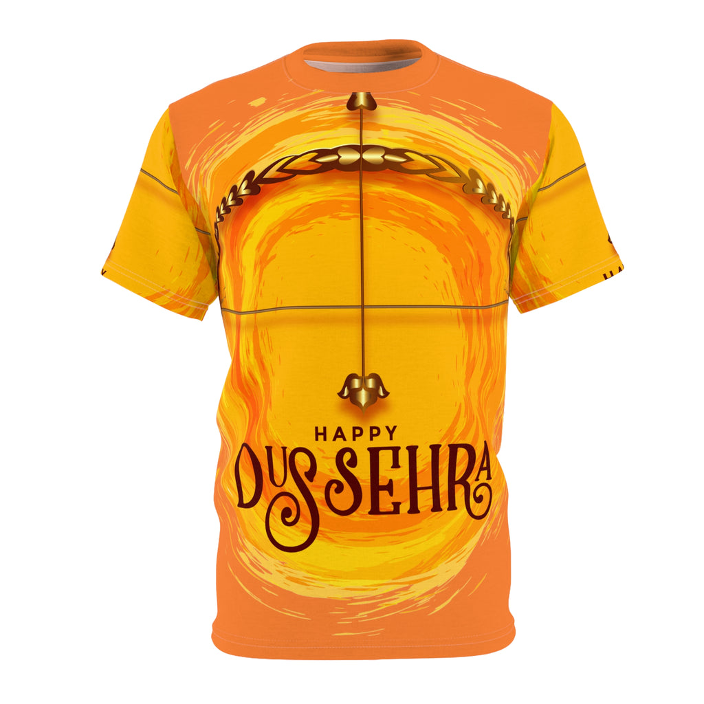 Dussehra Graphic Tee - "Happy Dussehra" Festive Orange AOP T-Shirt