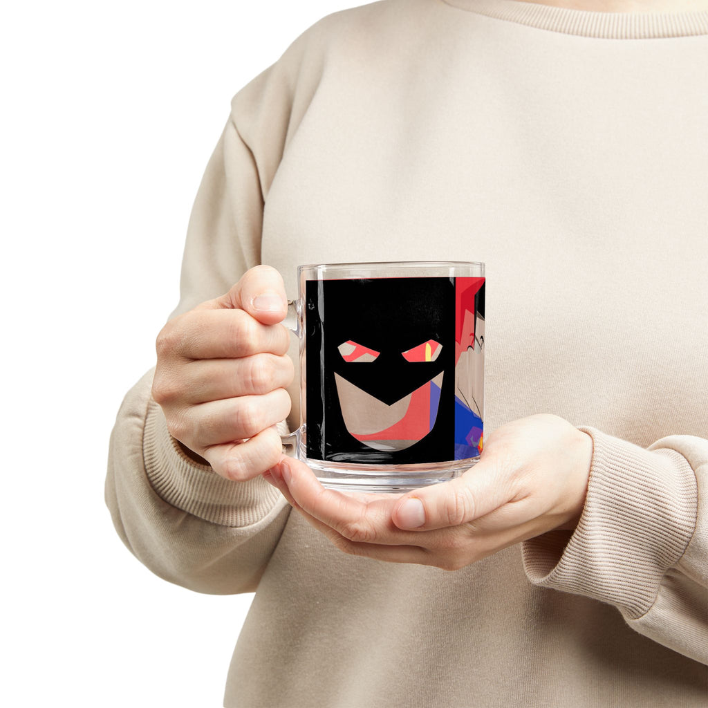 Superhero Glass Mug — Stylized Batman & Superman 10oz Coffee Cup
