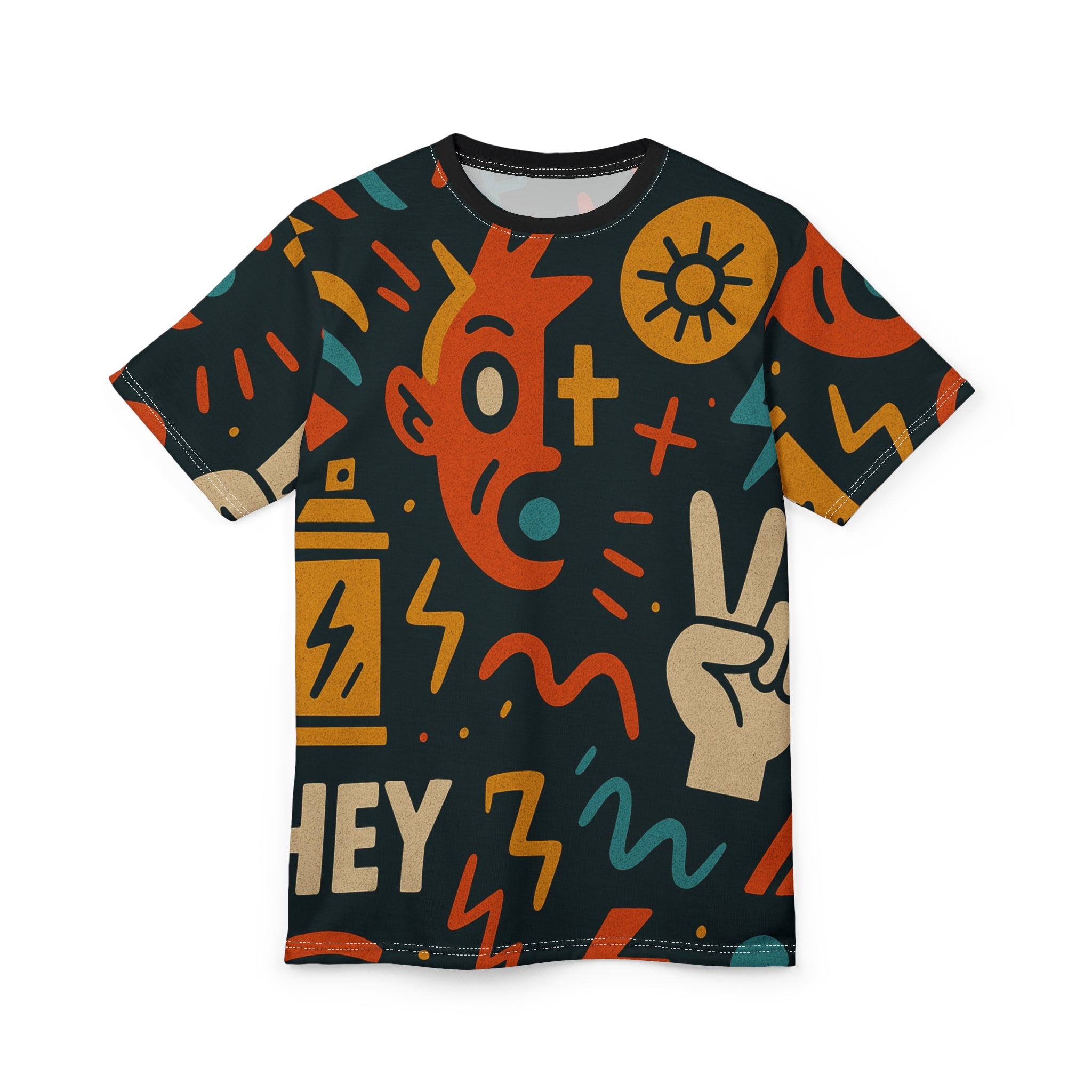 Vibrant Graphic Unisex Tee - Retro Style AOP Design