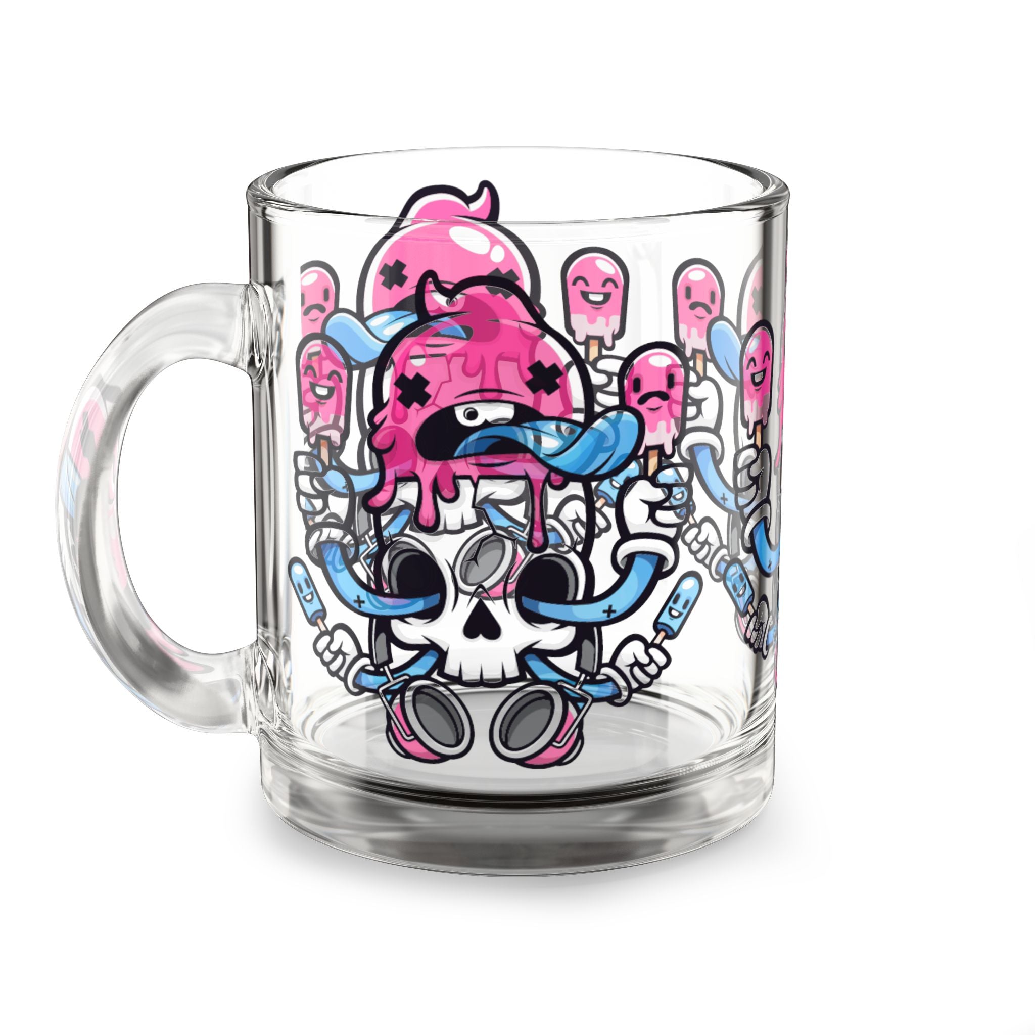 Skull & Popsicle Glass Mug — 10oz Artistic Clear Coffee Cup