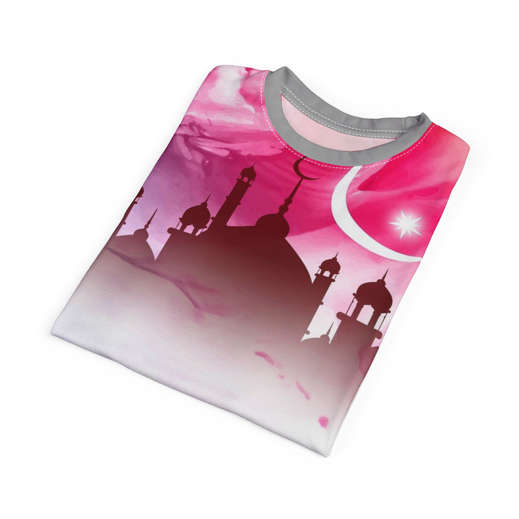 Eid Mubarak Tee - Pink Mosque Crescent All-Over Print