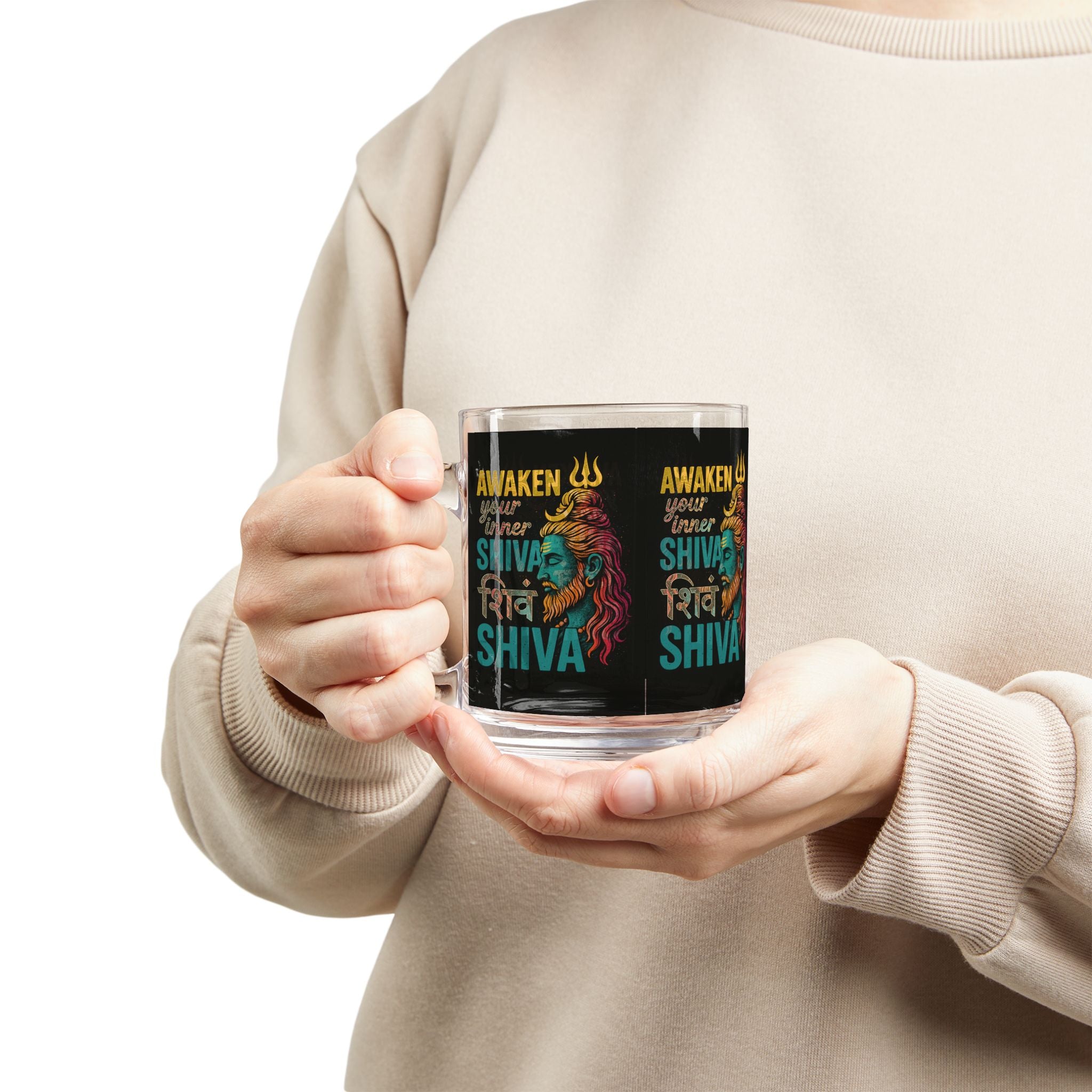 Glass Mug — "Awaken Your Inner Shiva" Spiritual Coffee Cup
