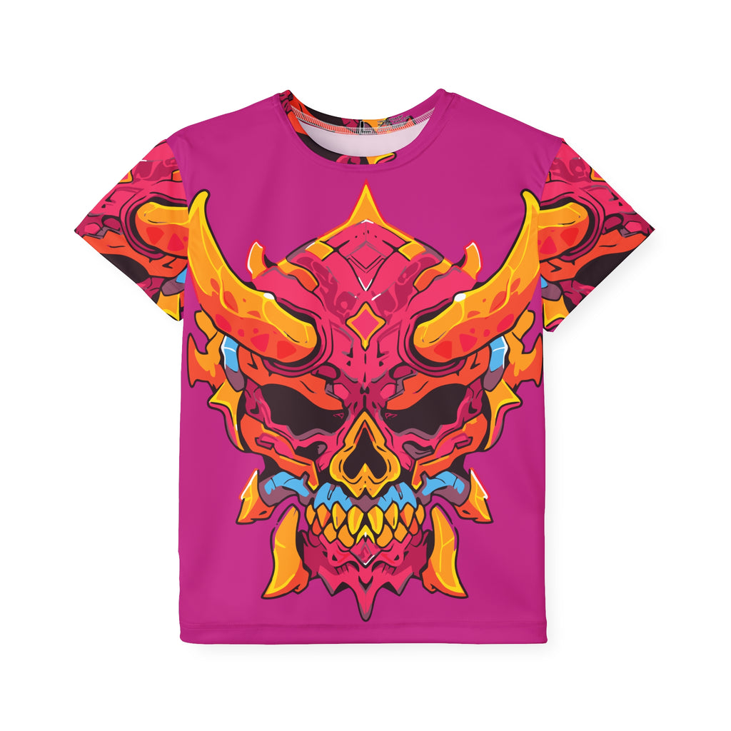 Kids All-Over Print Jersey — Neon Demon Skull Graphic