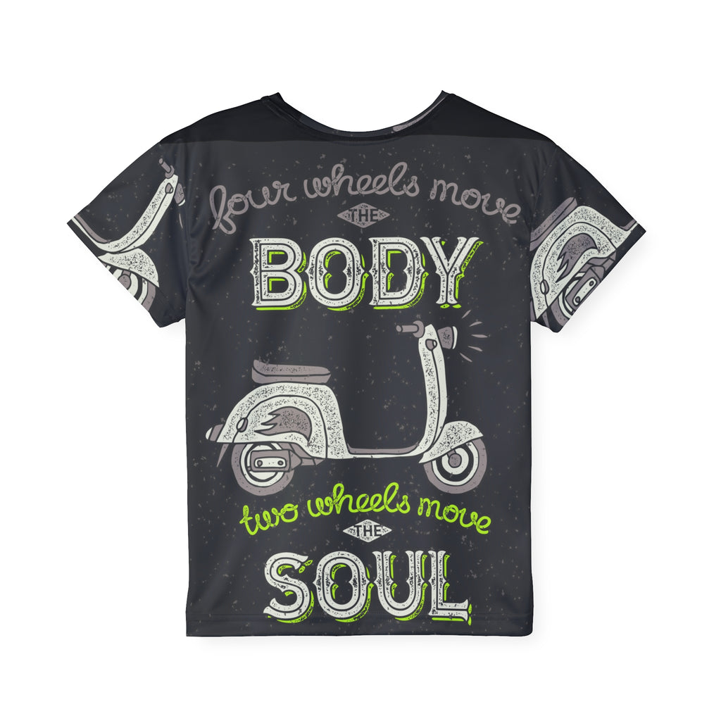 Kids Jersey - 'Four Wheels Move the Body, Two Wheels Move the Soul' Scooter Graphic Tee