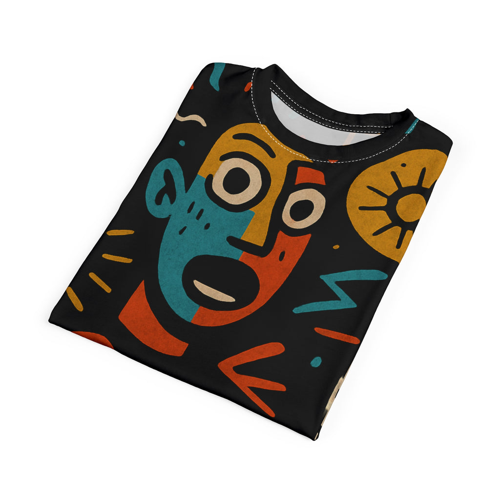 Abstract Faces Print Tee — Retro Doodle T-Shirt