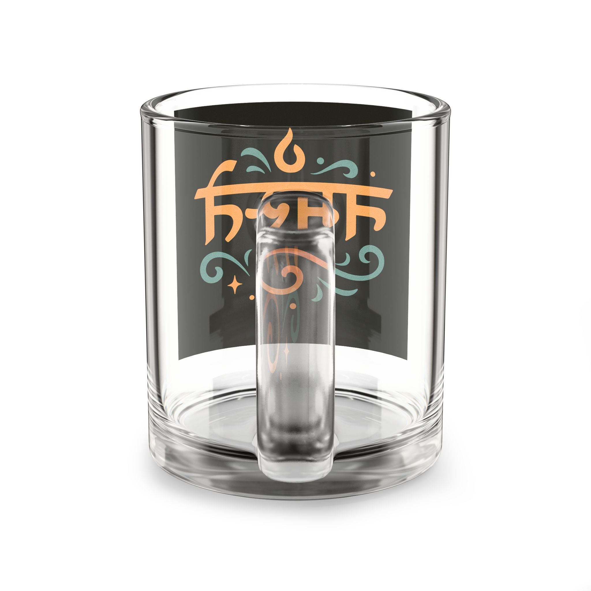 Namaste Glass Mug — 10oz Decorative Hindi Script Coffee Cup
