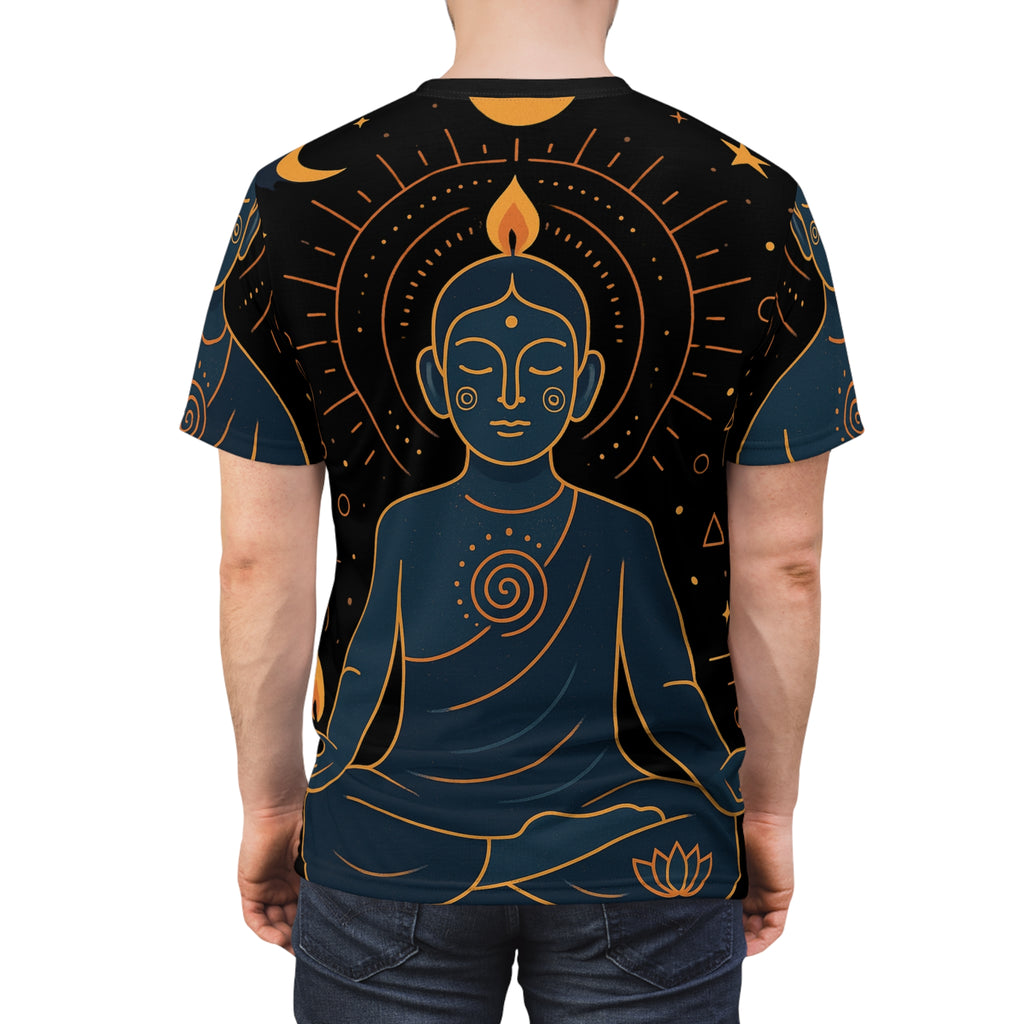 Meditation Buddha T‑Shirt — Cosmic Zen All‑Over Print Tee