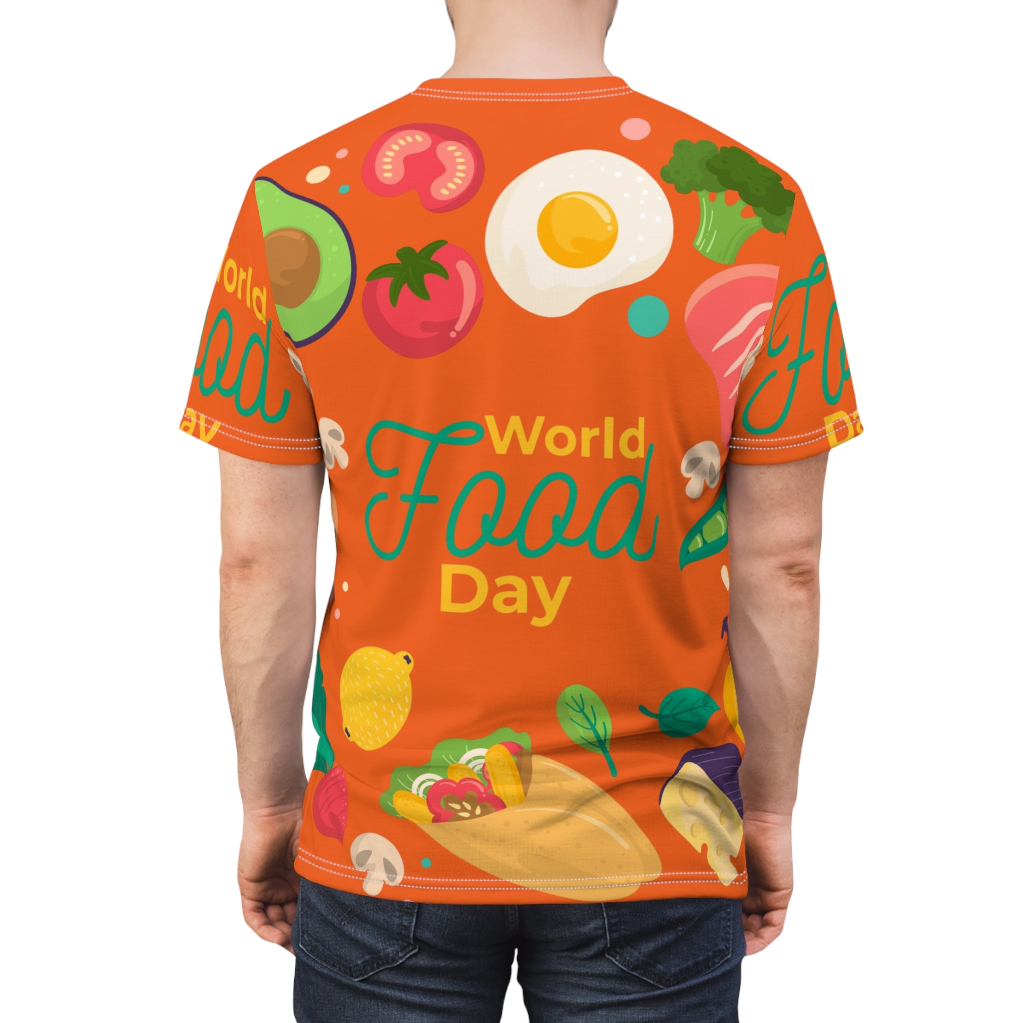 World Food Day All-Over Print Tee — Colorful Food Festival Graphic Shirt