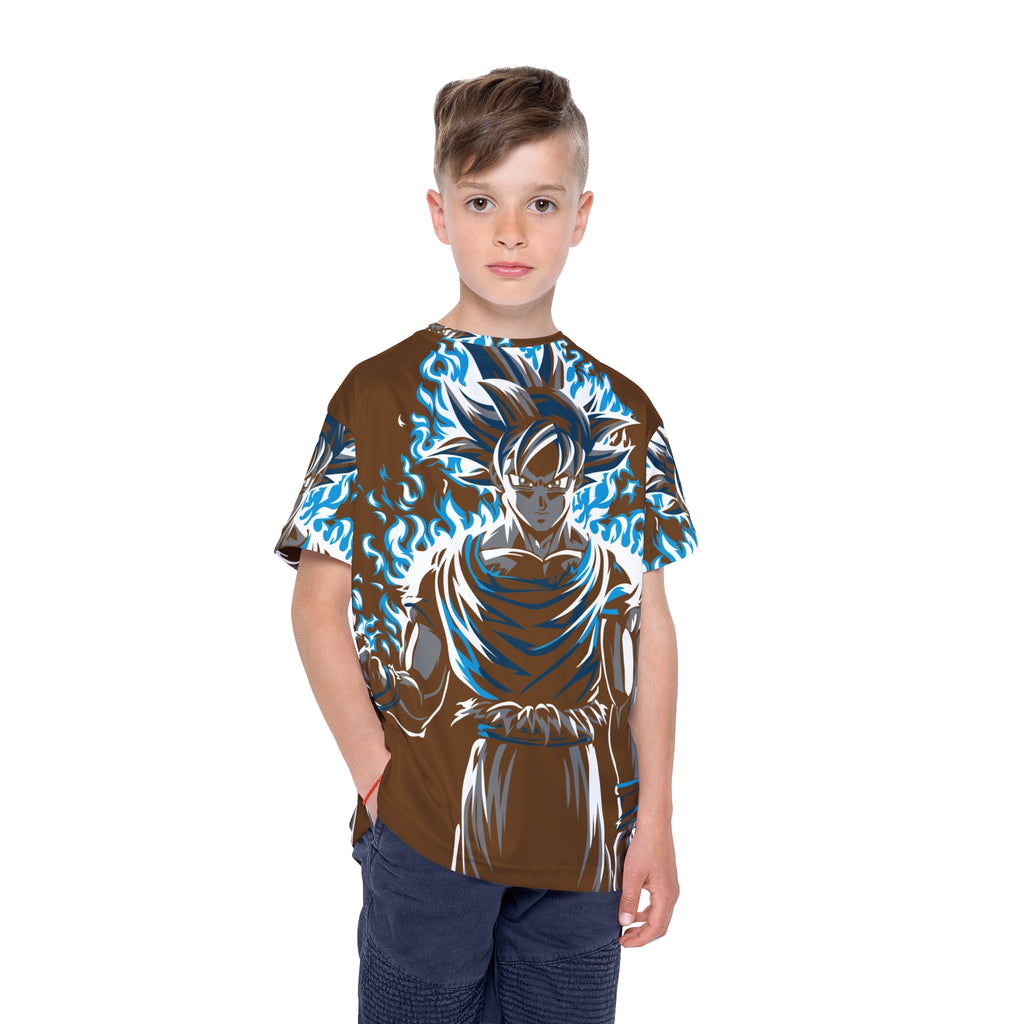 Kids Anime Power Tee — Blue Aura Warrior All-Over Print Jersey