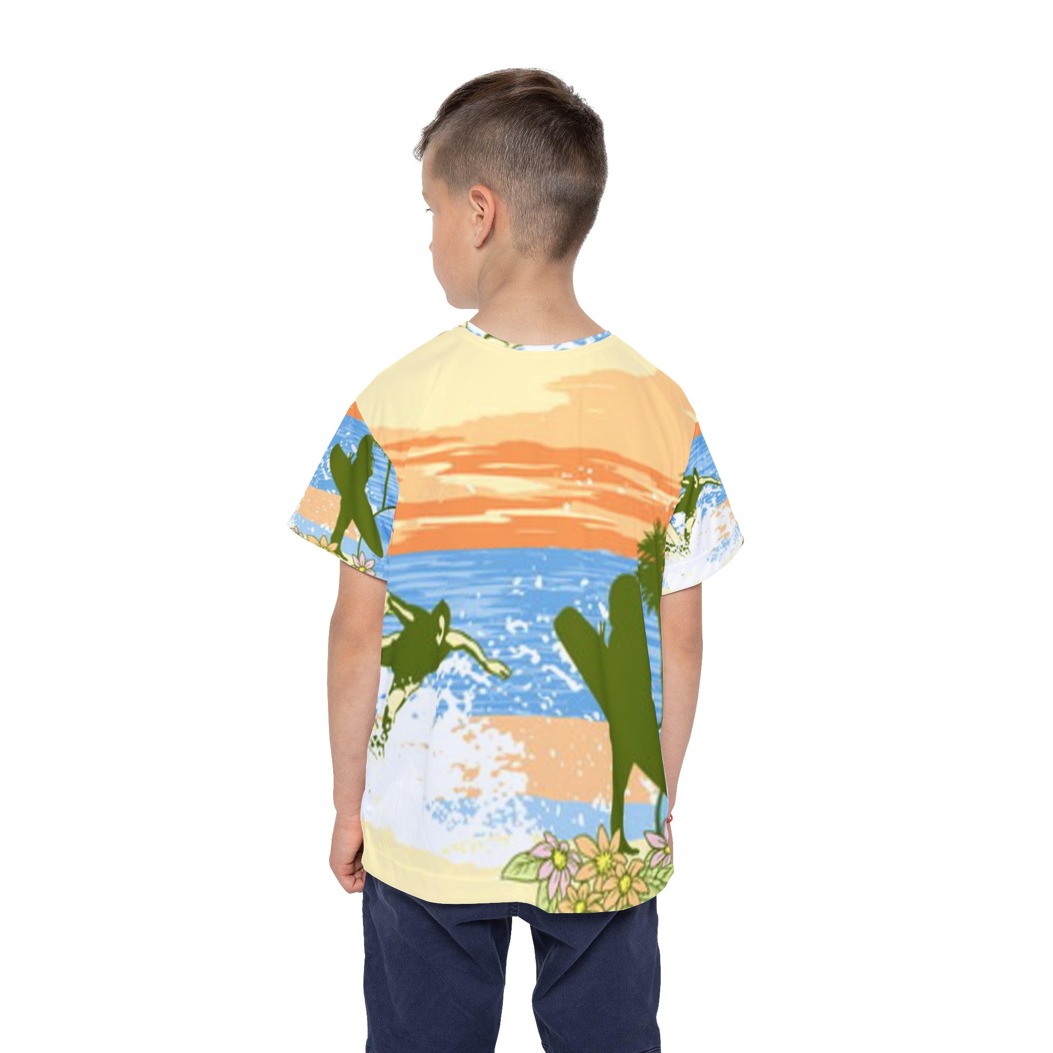 Kids Surf Sunset Jersey — All-Over-Print Beach Tee