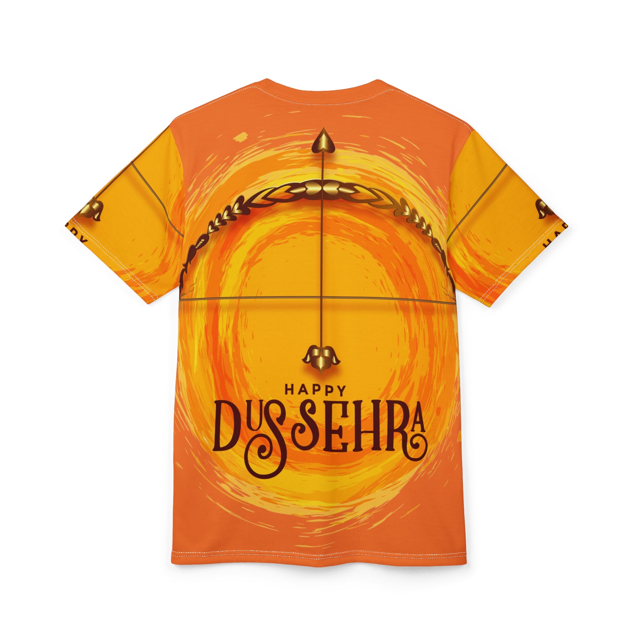 Dussehra Graphic Tee - "Happy Dussehra" Festive Orange AOP T-Shirt