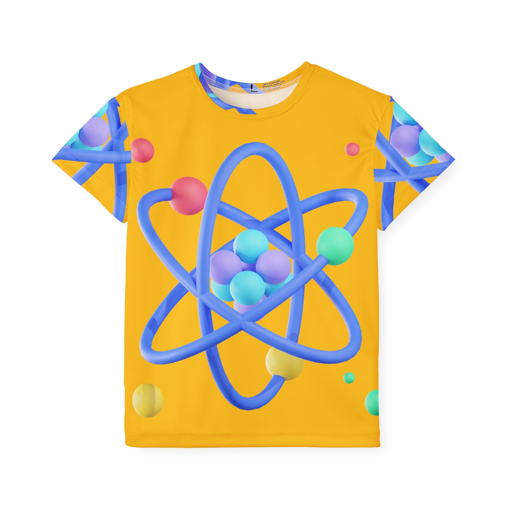 Kids Atomic Science Graphic Tee — Bright Yellow All-Over Print Jersey