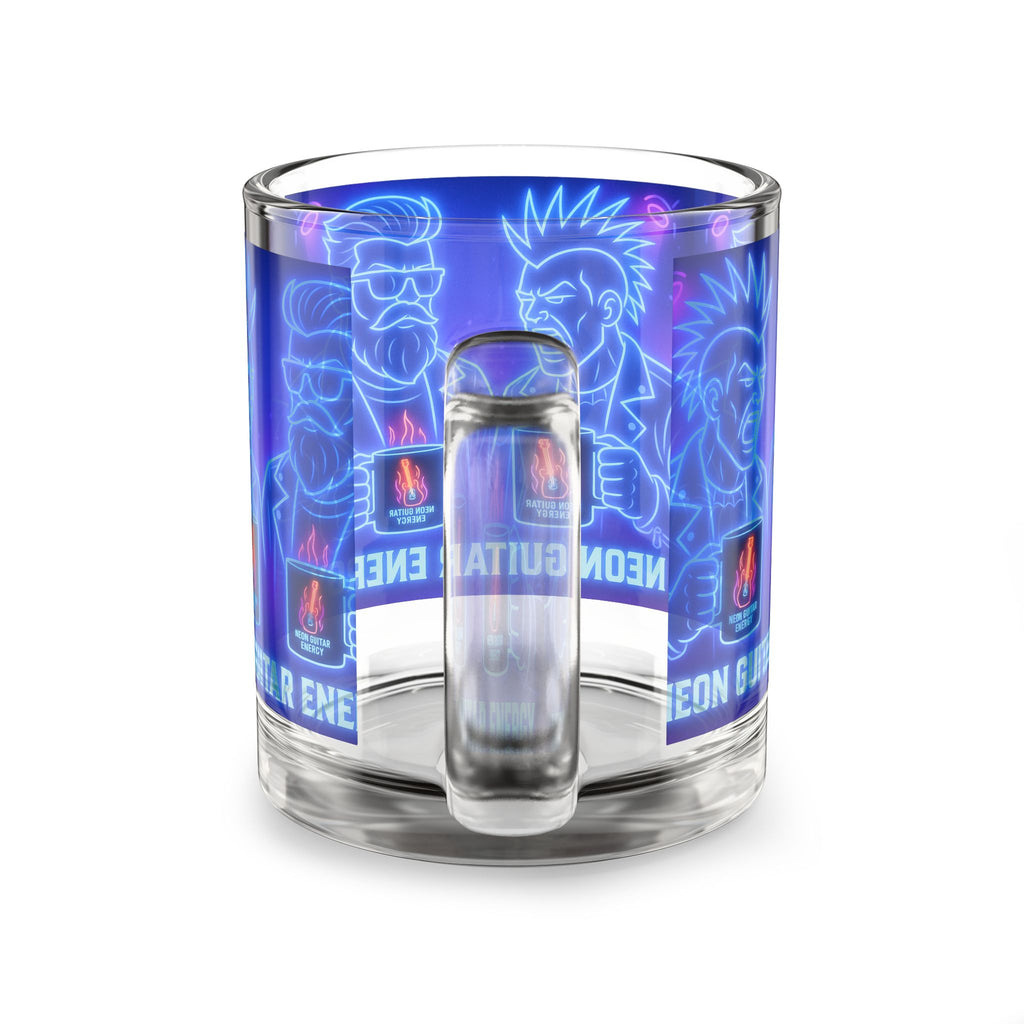 Glass Mug — Neon Guitar Energy Rocker Coffee Cup, 10oz
