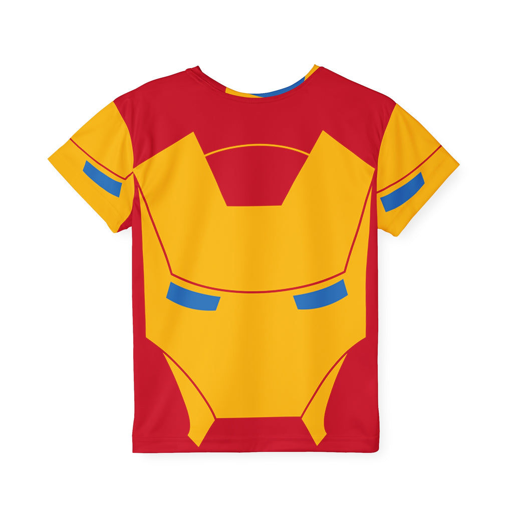 Kids Superhero Jersey — Red & Gold Iron Mask All-Over Print