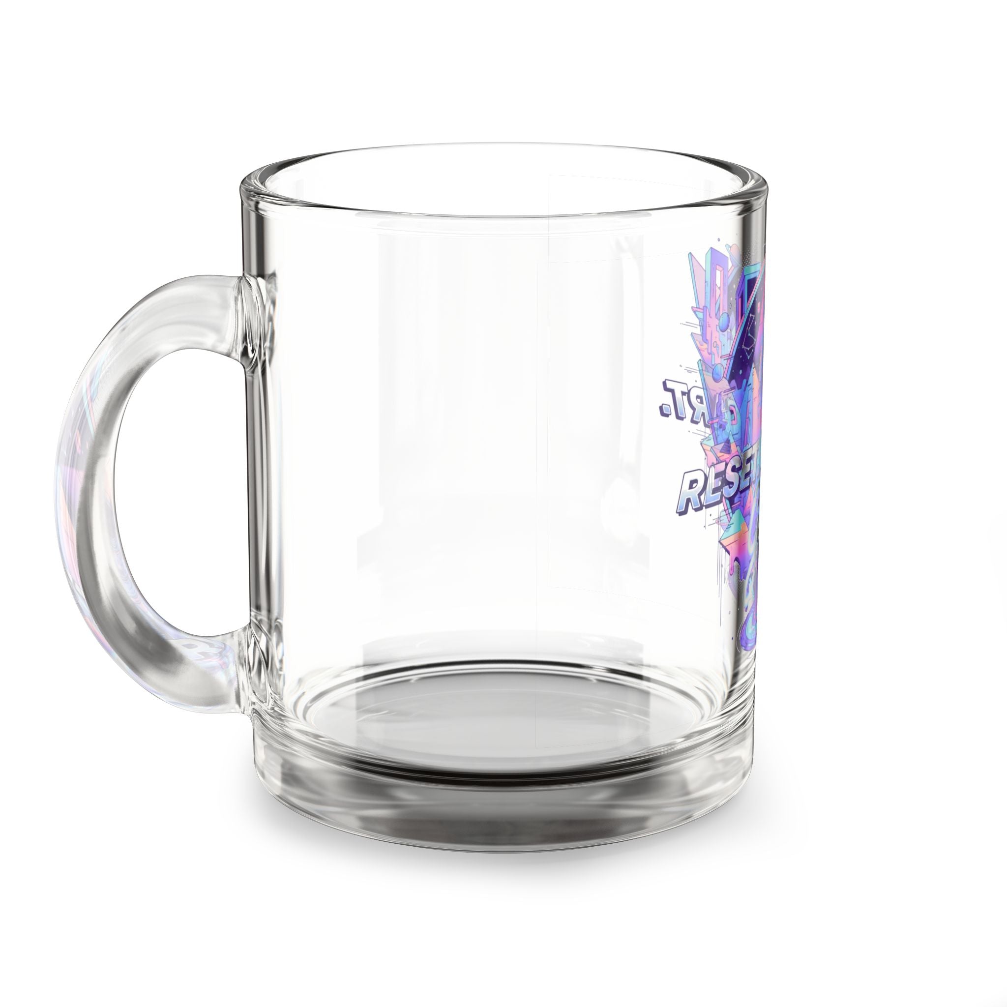 Reset. Restart. Glow. — 10oz Glass Mug with Neon Space Astronaut Design