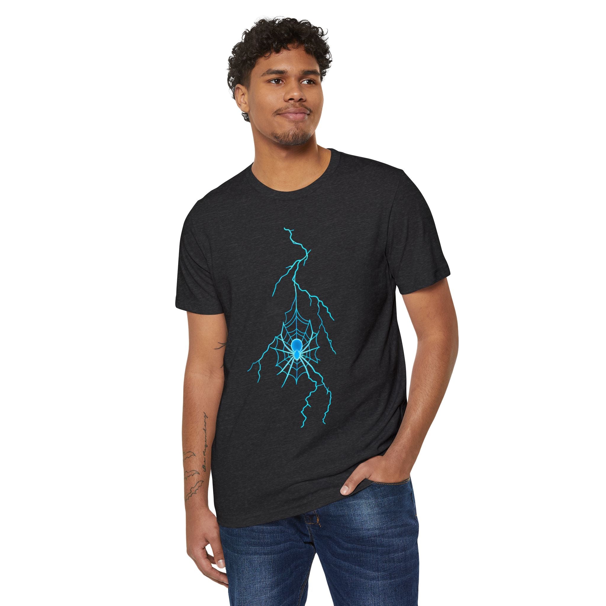 Electric Spiderweb T-Shirt — Neon Lightning Goth Graphic Tee