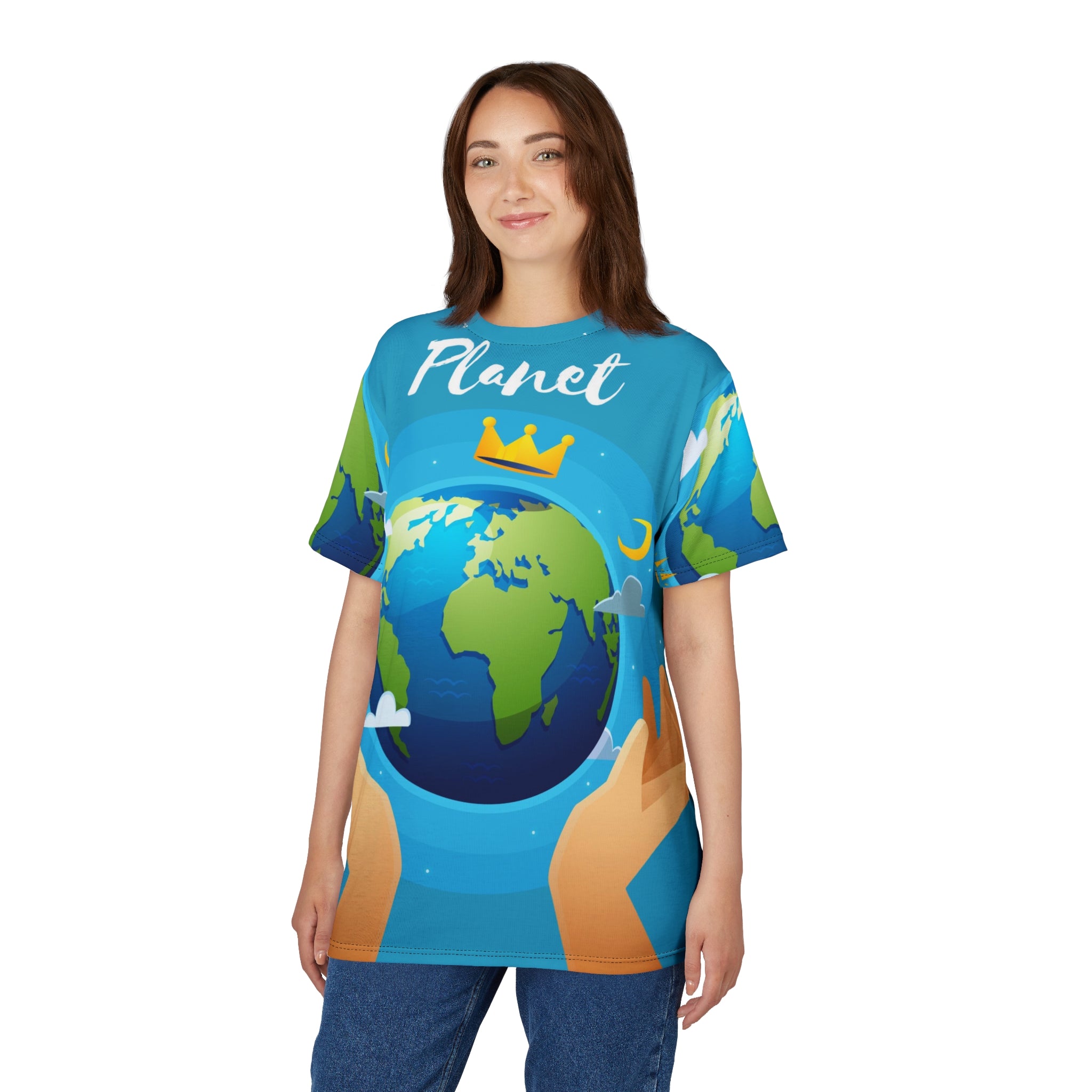 Planet Crown Graphic Tee – Earth Lover All-Over Print Shirt