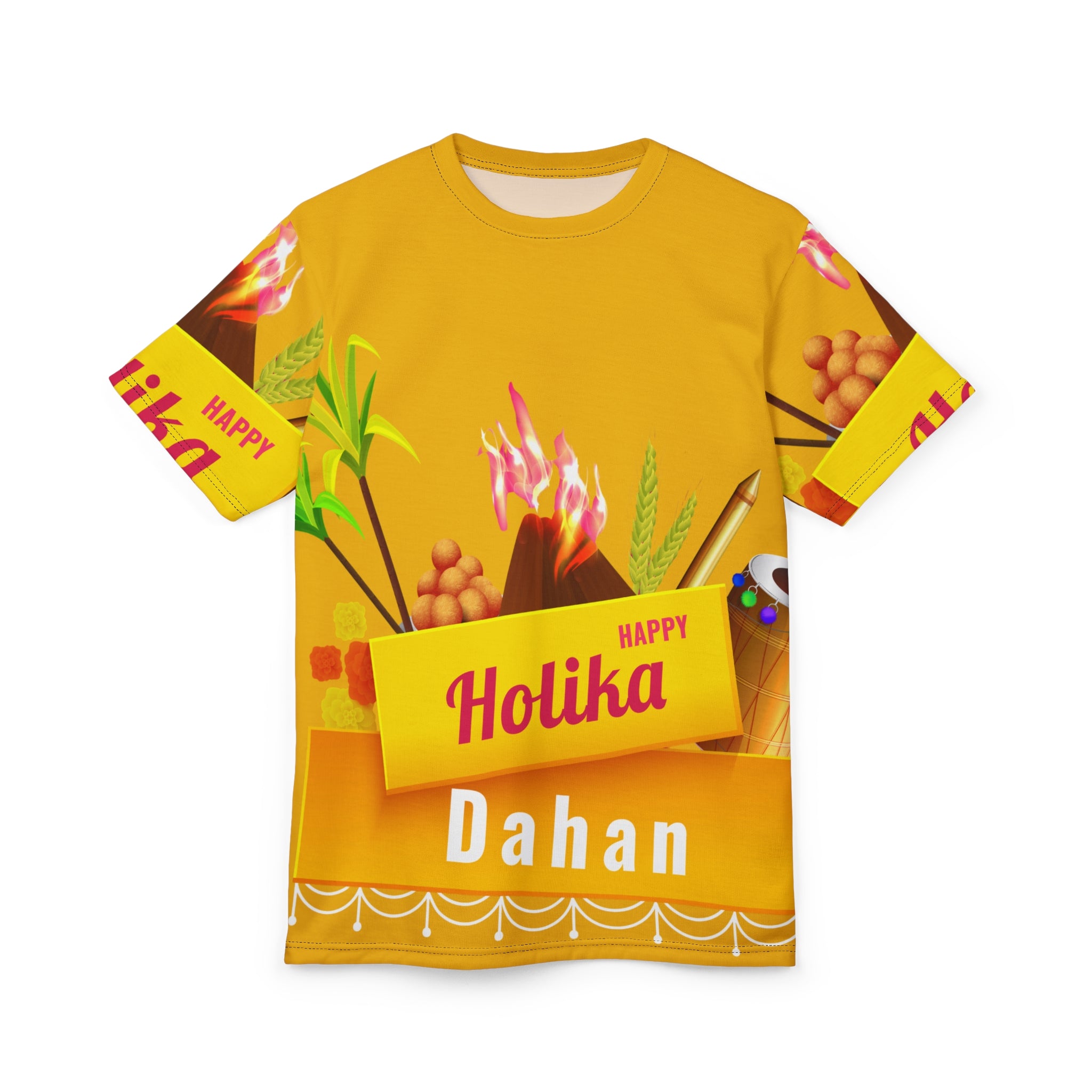 Holika Dahan Festival Tee — Bright Yellow Holi Celebration Shirt