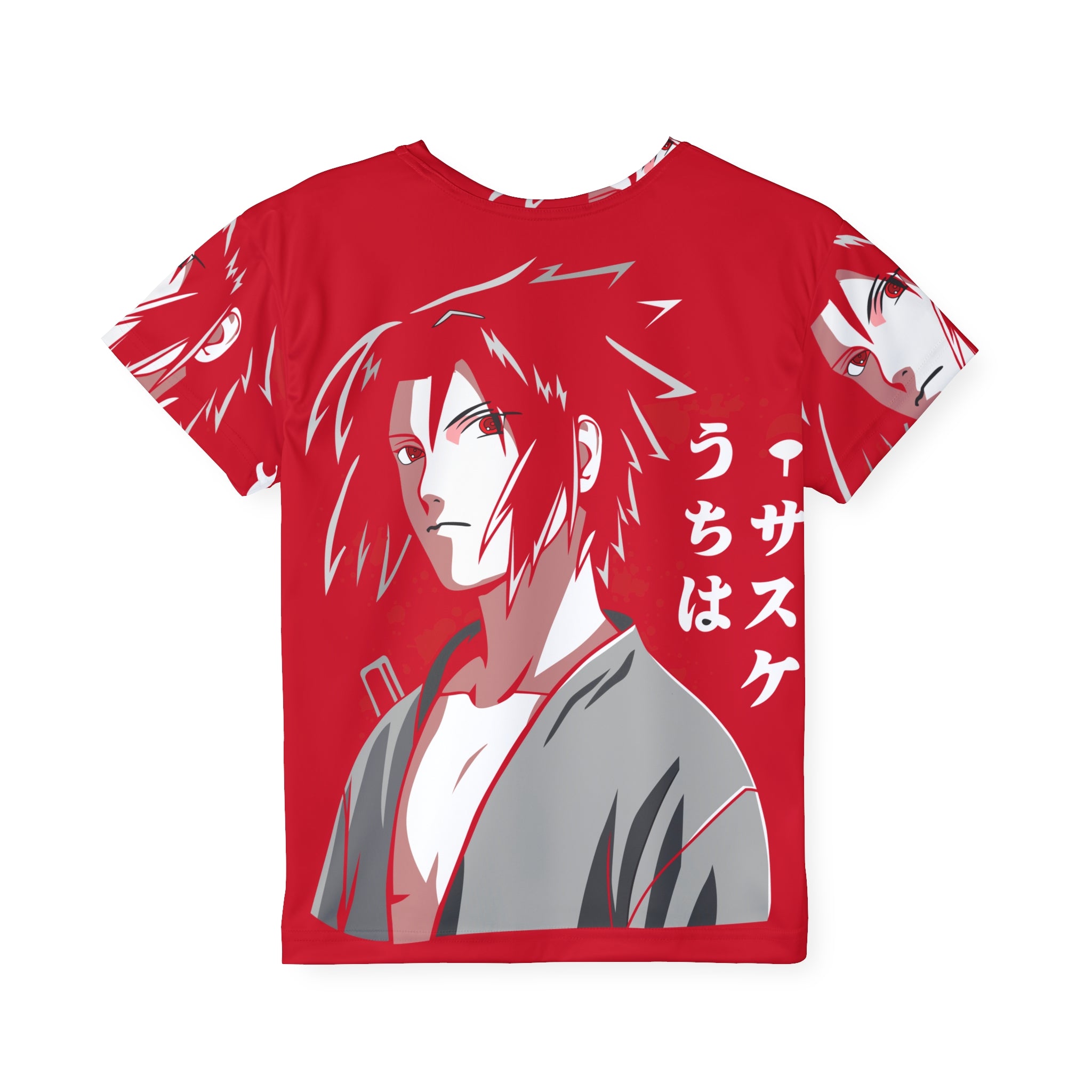 Kids Anime Jersey — Red Sasuke Uchiha Graphic Tee