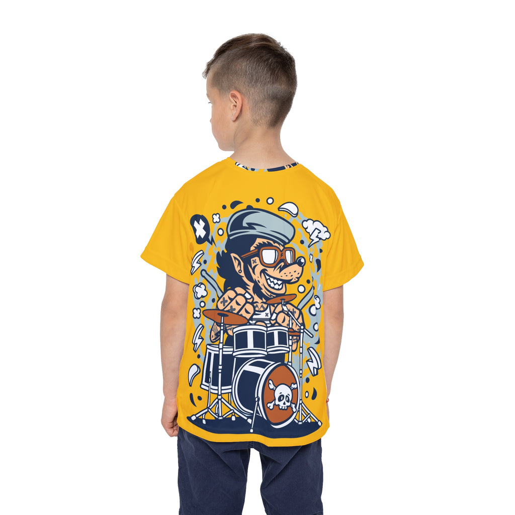 Kids Drumline Jersey — Cartoon Drummer Graphic Tee (All-Over Print)