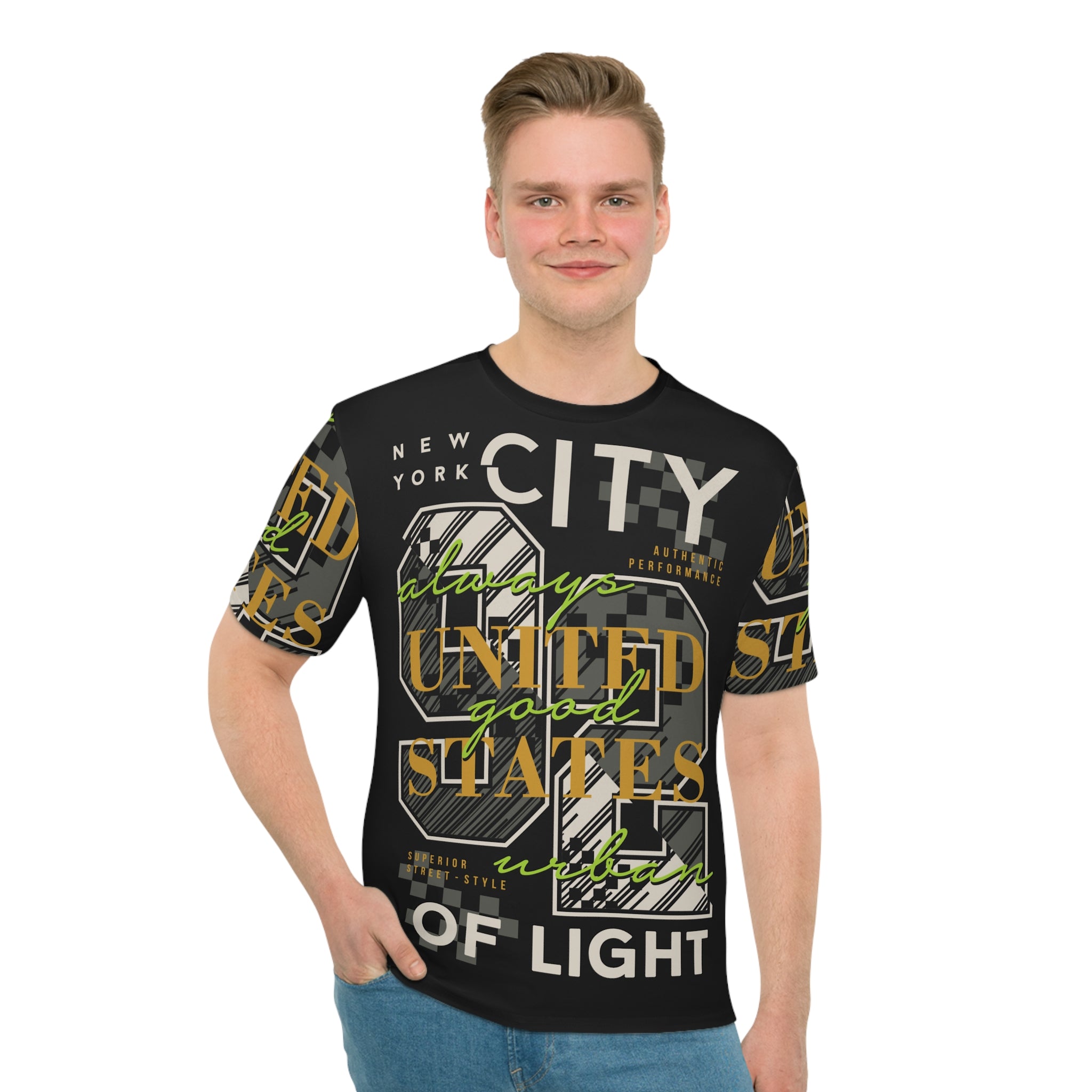 Men's Graphic Loose T-Shirt - New York City & States of Light Design