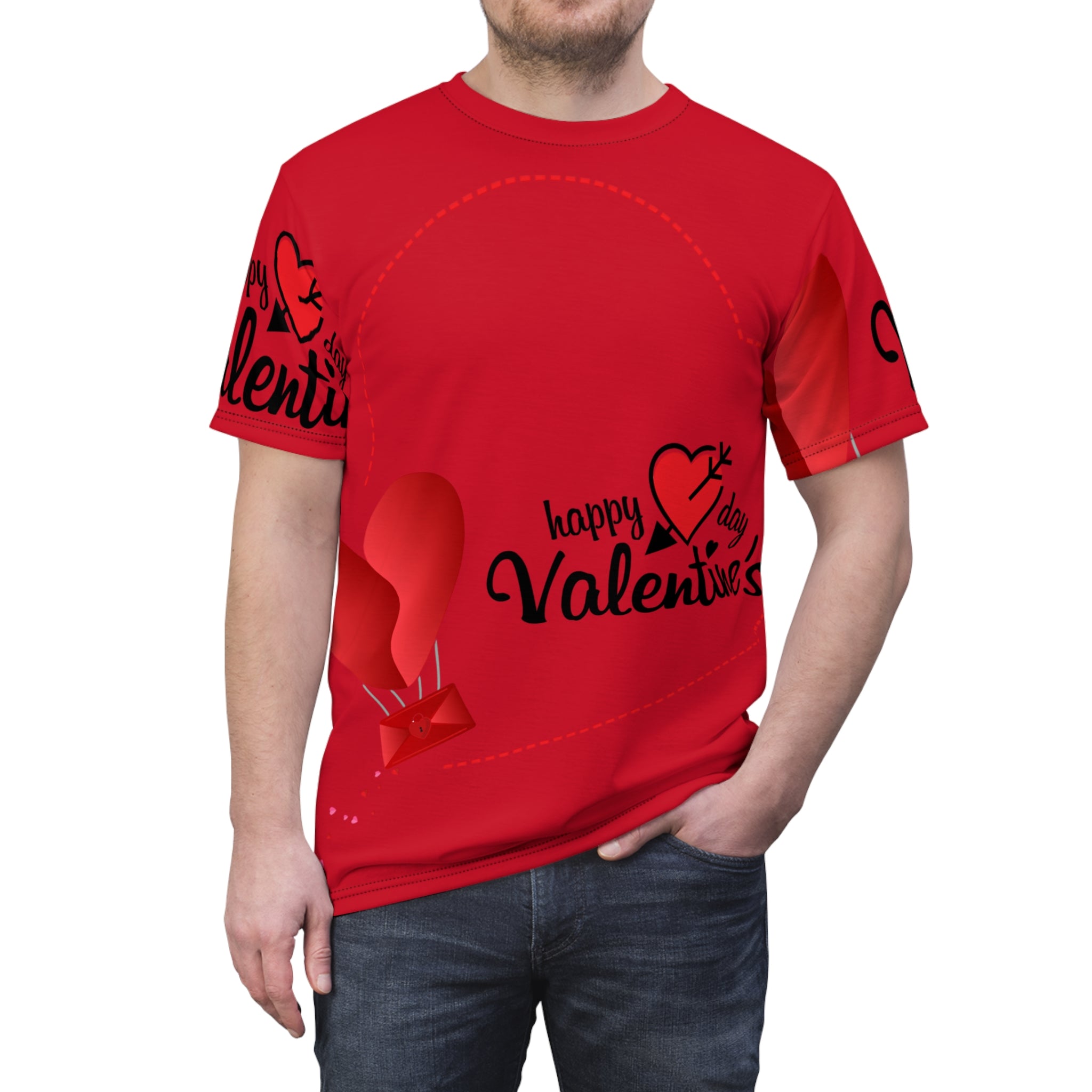 Valentine's Day Red Tee — "Happy Valentine's Day" Heart Balloon Shirt