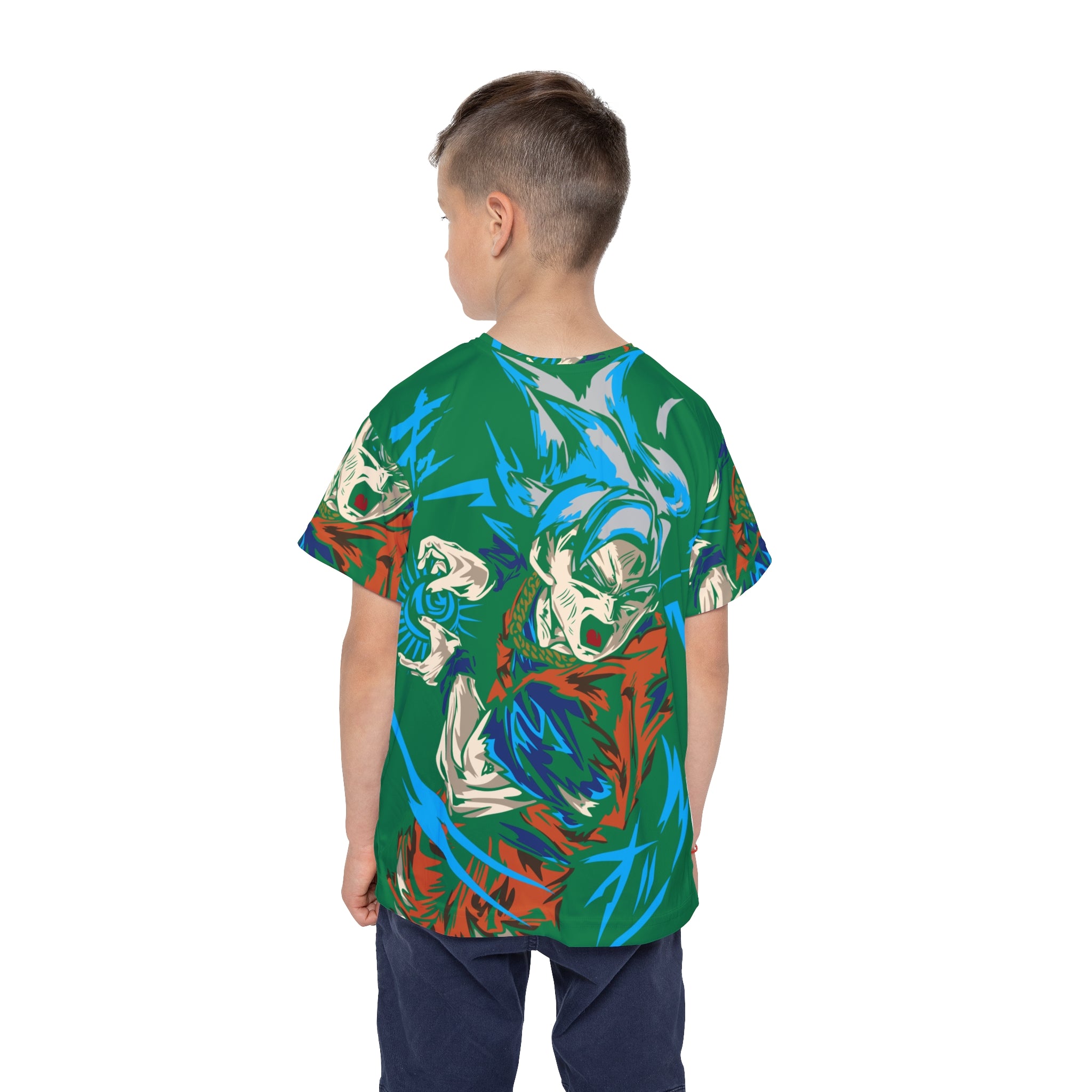 Kids Anime Power Tee — Colorful Superhero Action AOP Jersey