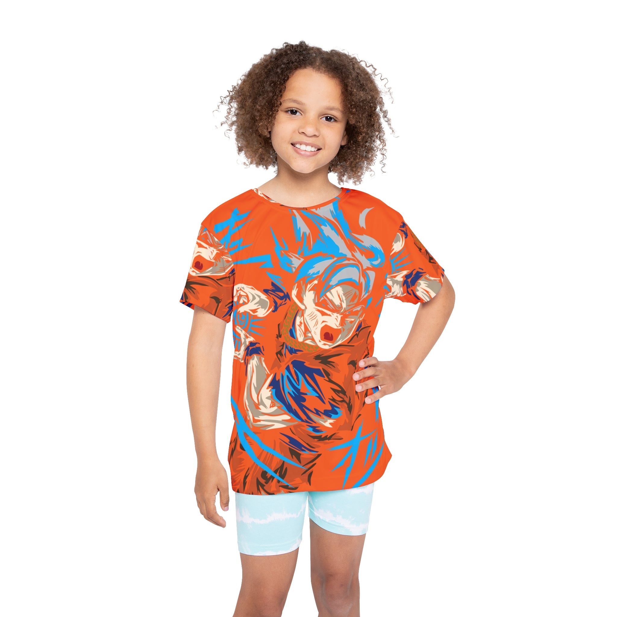Kids Anime Power Jersey — Vibrant Orange All-Over Print