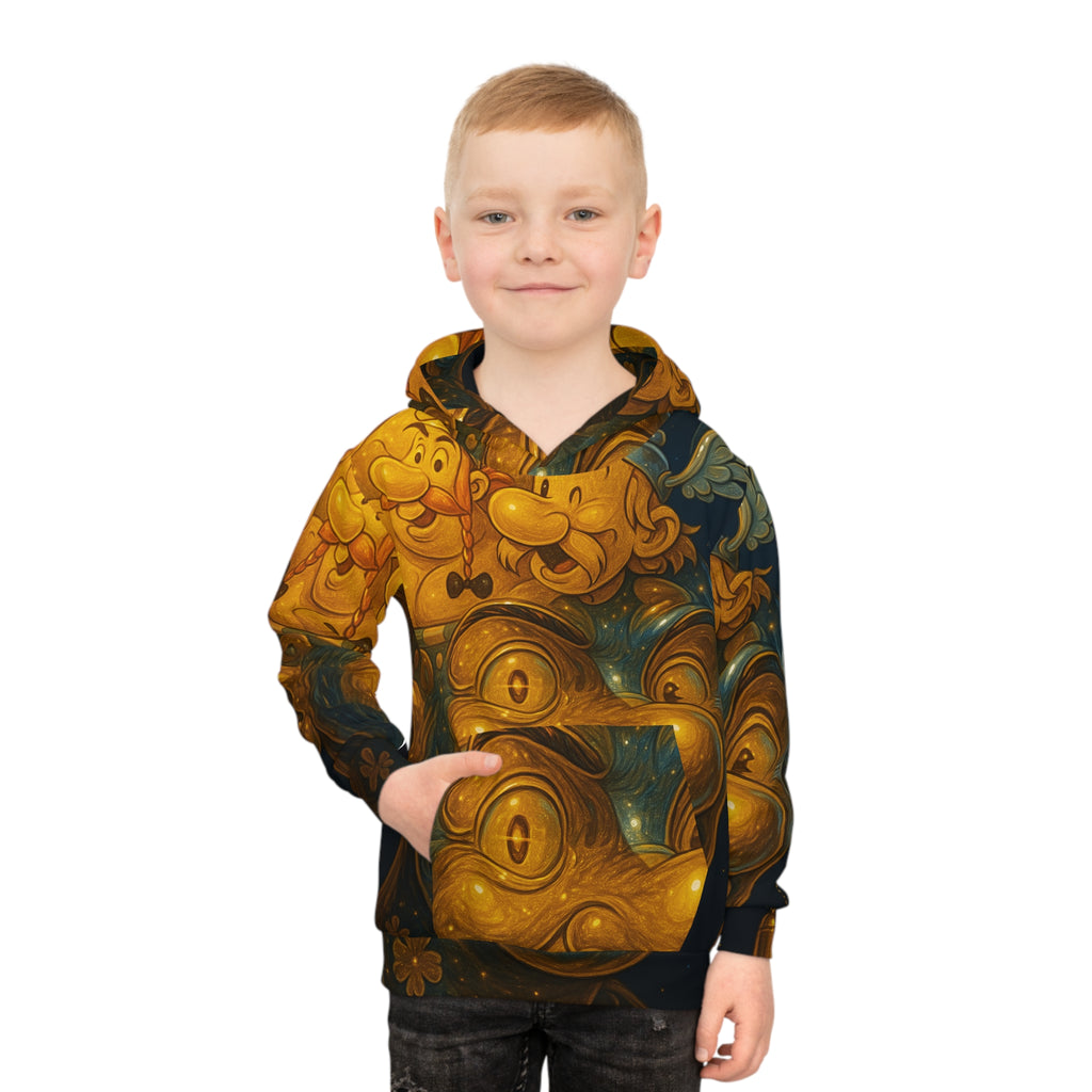 Kids Hoodie — Whimsical Golden Carnival Mask All-Over Print
